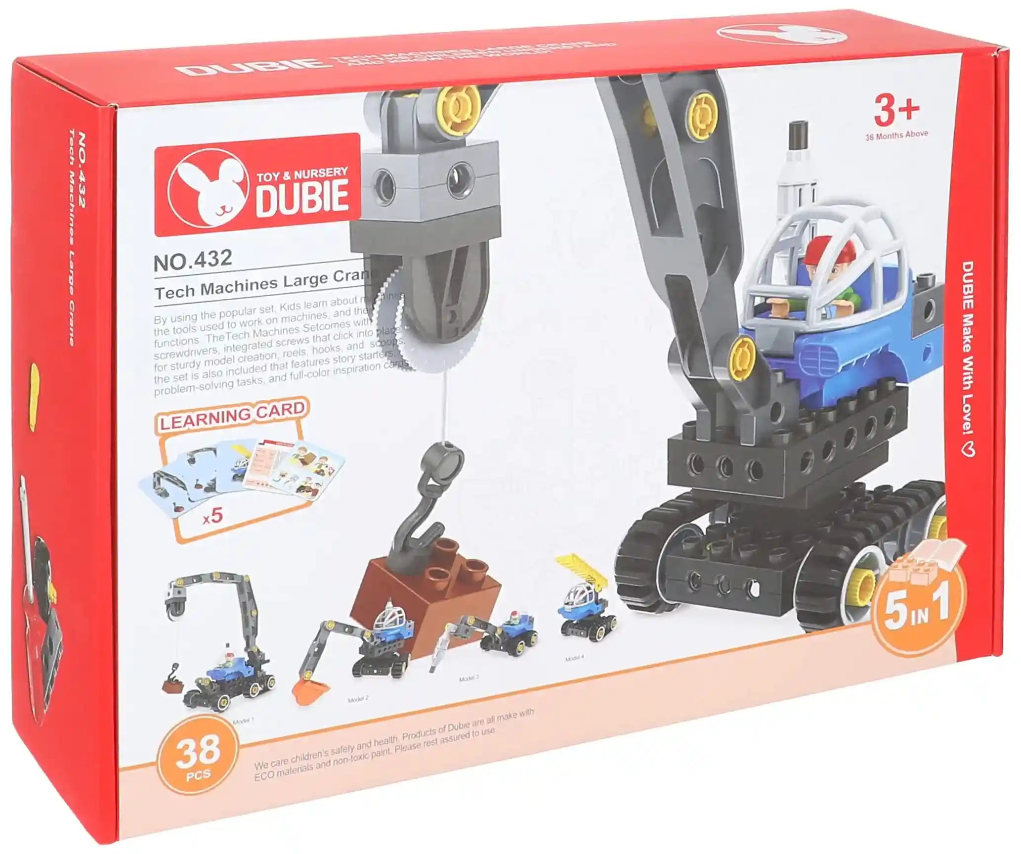 Dubie Tech Machines Large Crane 5-in-1 - Includes 38 Pieces and 5 Learning Cards - Safqqa Egypt