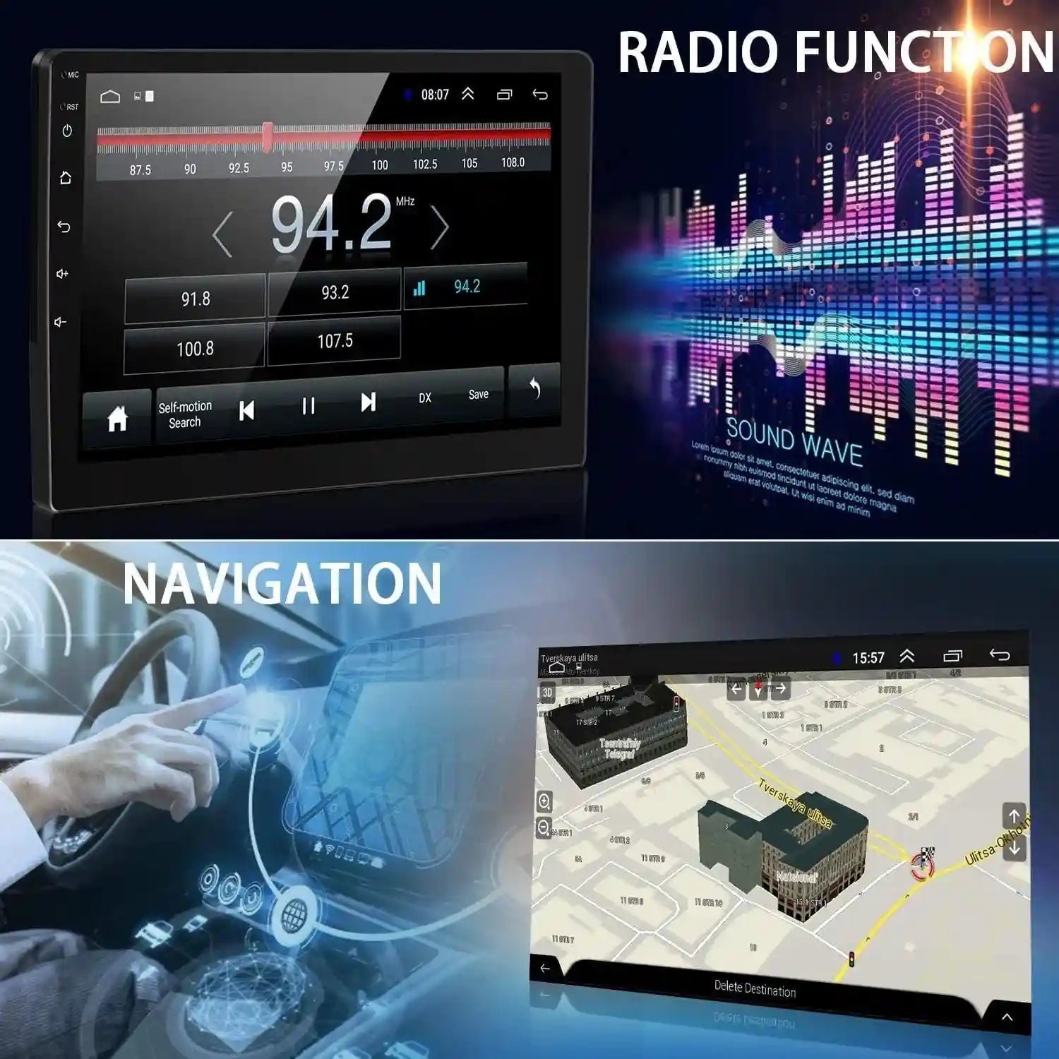 10.1" Android Car Stereo – 4GB RAM + 64GB ROM | CarPlay | IPS Touch | DSP | Bluetooth | WiFi | USB | Backup Camera (Without Box) - Safqqa Egypt