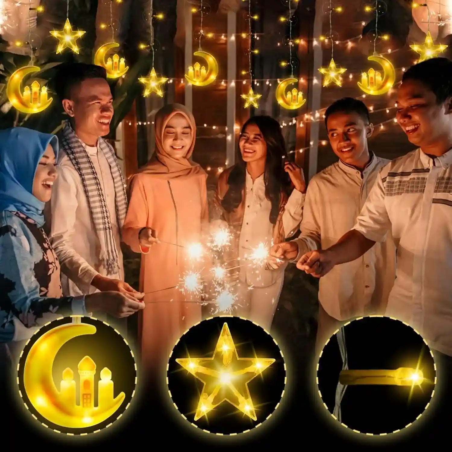 Ramadan Decoration Lamp, 8 Lighting Modes, Battery Operated Ramadan Lamp for Indoor Use, Curtains, Home, Party - Safqqa Egypt