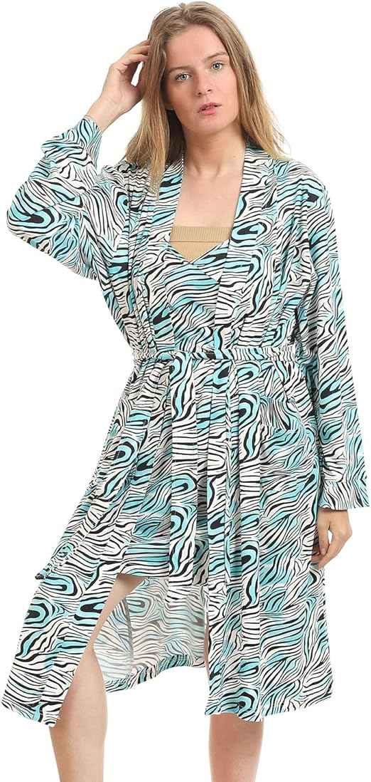 Kady Women Spaghetti Strap Zebra Print Short Nightgown with Robe - Safqqa Egypt