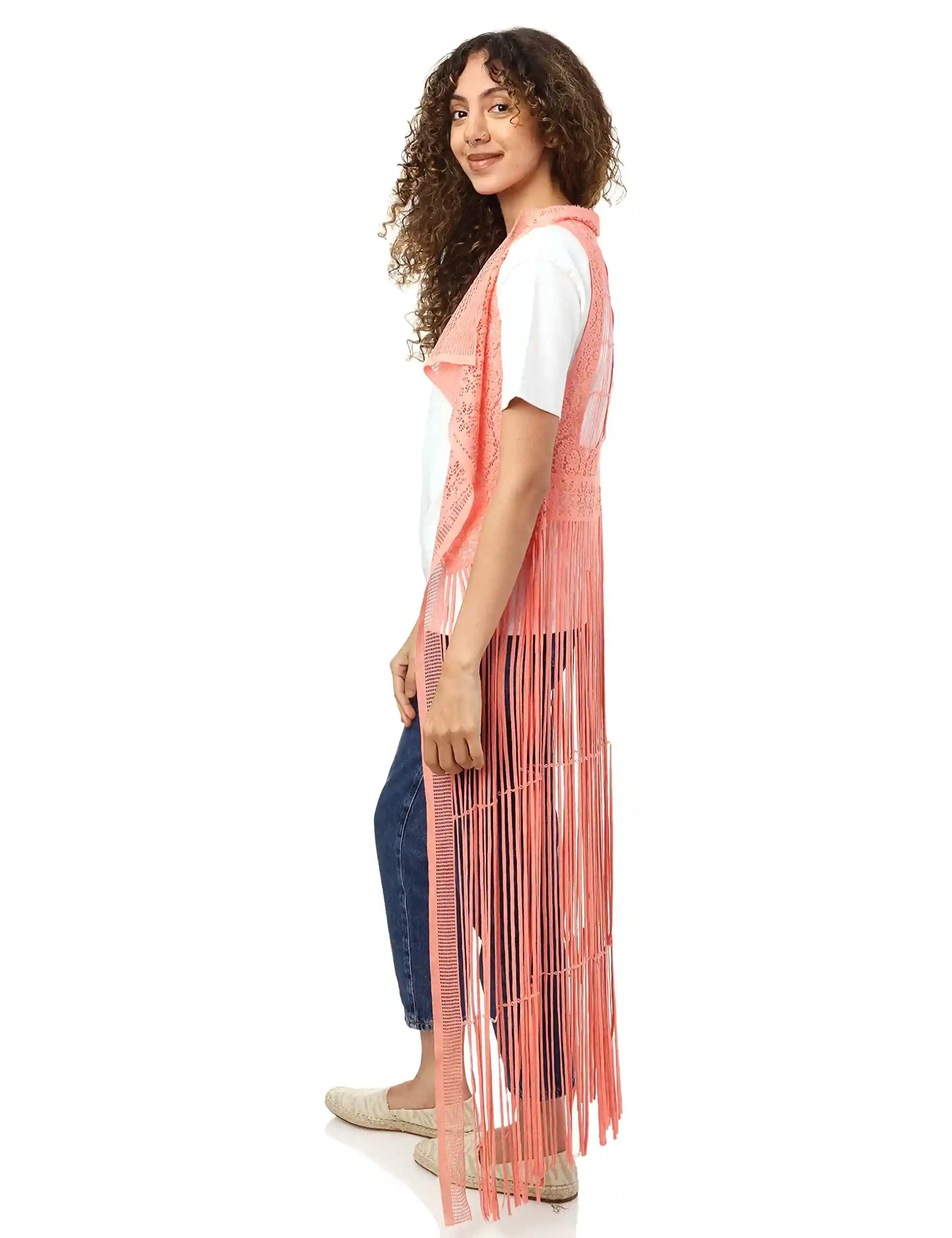 JAMILA Women fringed net cardigan SWEATER - Safqqa Egypt