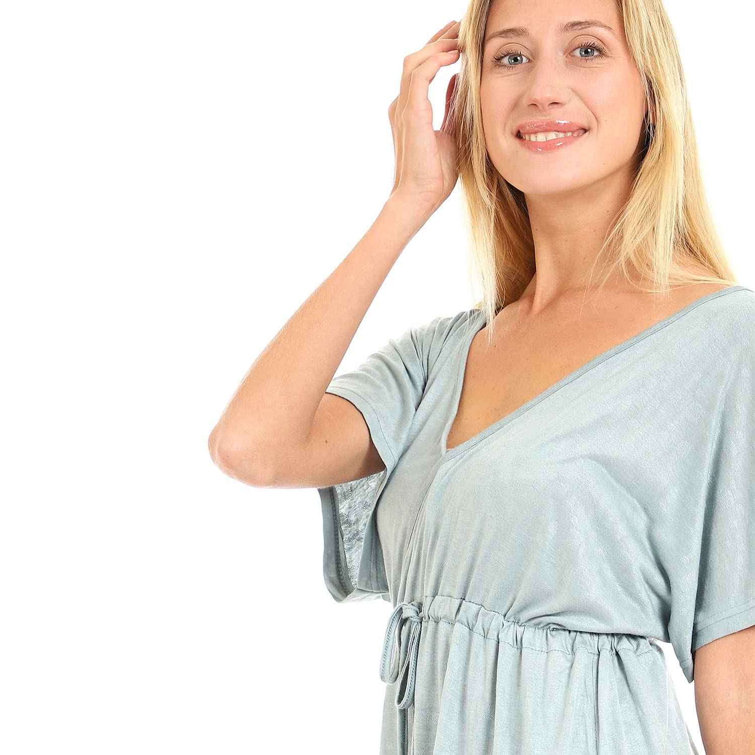 JAMILA Women Deep V neck Dress With Waist Drawstring DRESS - Safqqa Egypt