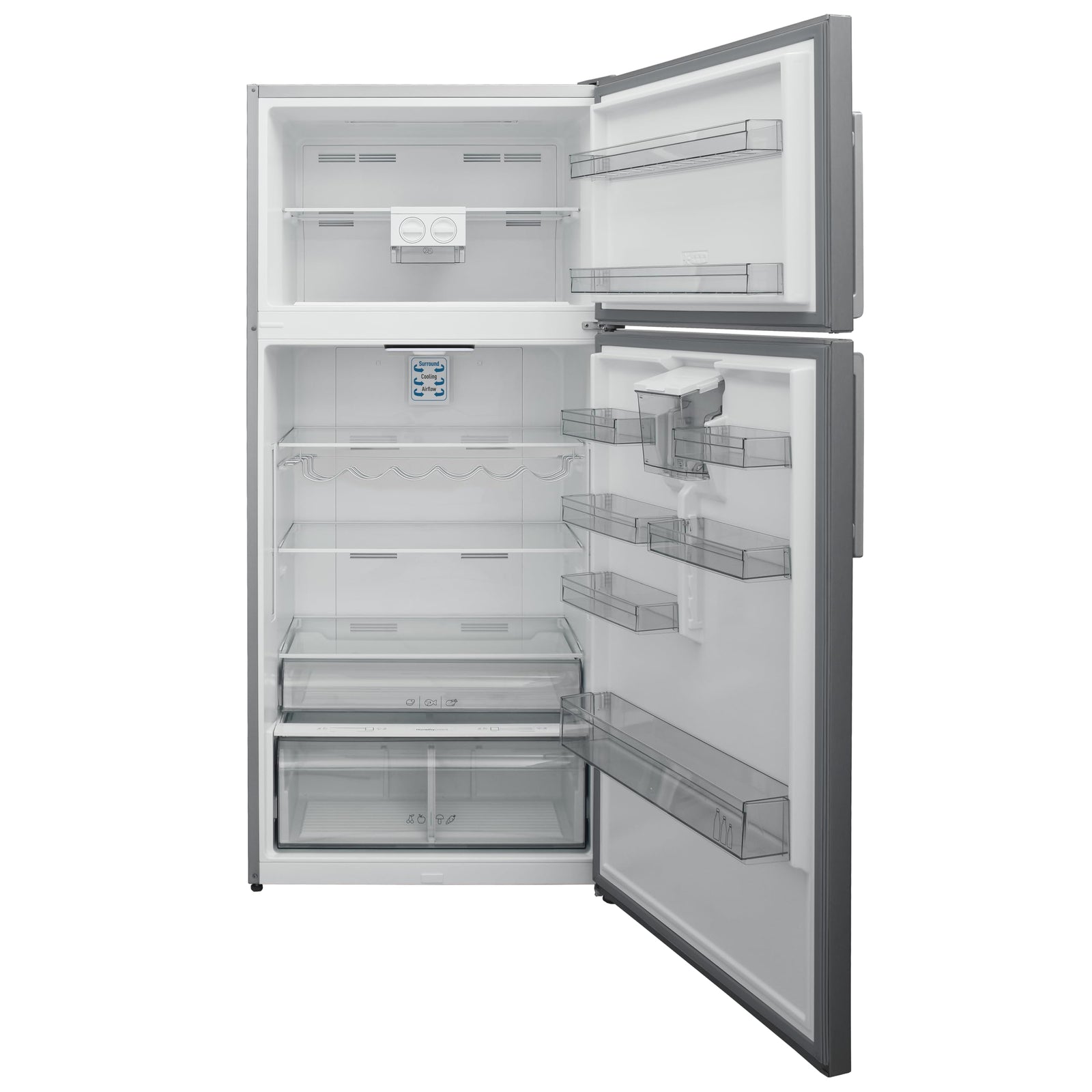 ثلاجة باناسونيك بسعة صافية 587 لتر / 20.7 قدم³، بابين، مزودة بموزع مياه، بتقنية Nutri Tafreez للحفاظ على العناصر الغذائية، فريزر واسع (جامبو)، تعمل بتقنية الانفرتر – فضي، الموديل NR-BC753DSEG.