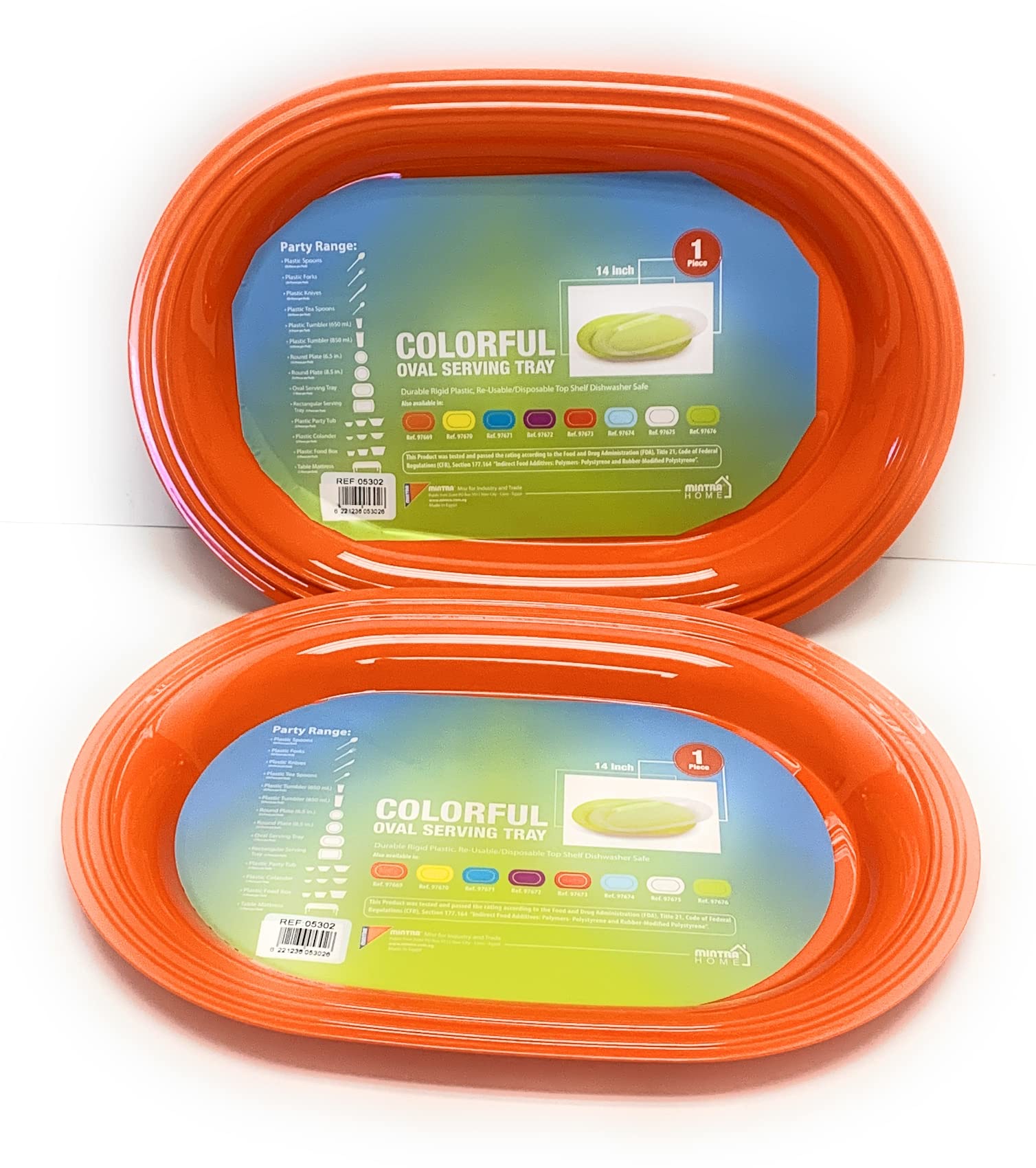 Mintra Home Reusable Plastic Plates (Orange, Oval Serving Tray 2pk)