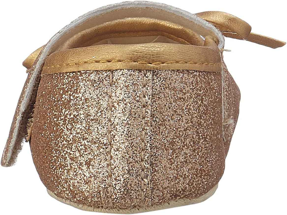 Mix & Max Metallic Bow-Detail Mary Jane Shoes for Girls - Gold, 0 - 6 Months- multi - Safqqa Egypt