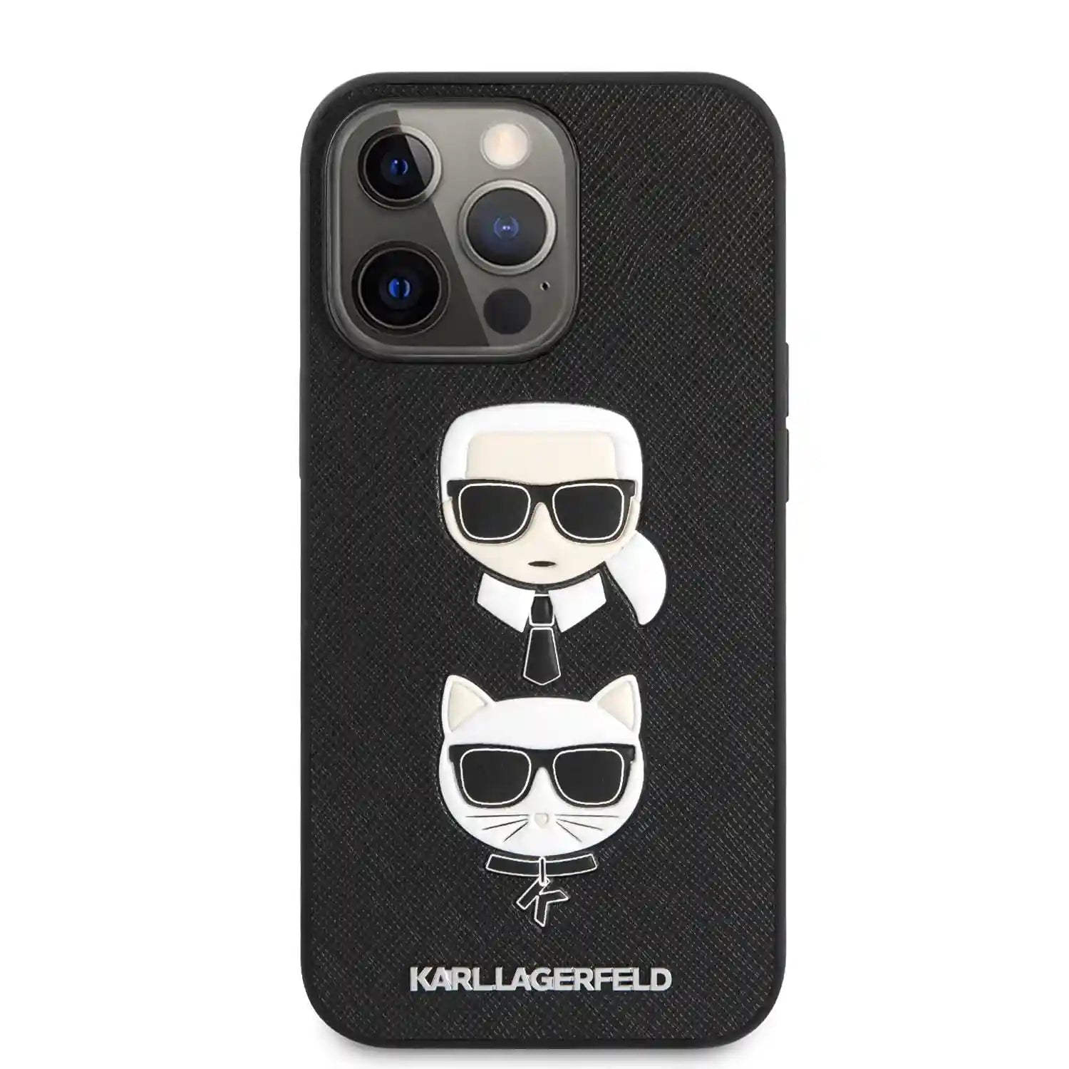 CG Mobile Karl Lagerfeld KLHCP13LSAKICKCBK Protective Hard Case for Apple iPhone 13 Pro - Black (Karl and Cat Head Design) - Safqqa Egypt