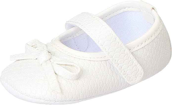 Mix & Max Embossed Pattern Front Bow Velcro Strap Shoes for Girls - 0 - 6 Months - Safqqa Egypt