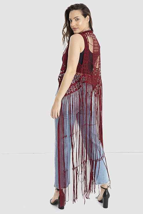 Jamila Women fringed net cardigan Sweater - Safqqa Egypt