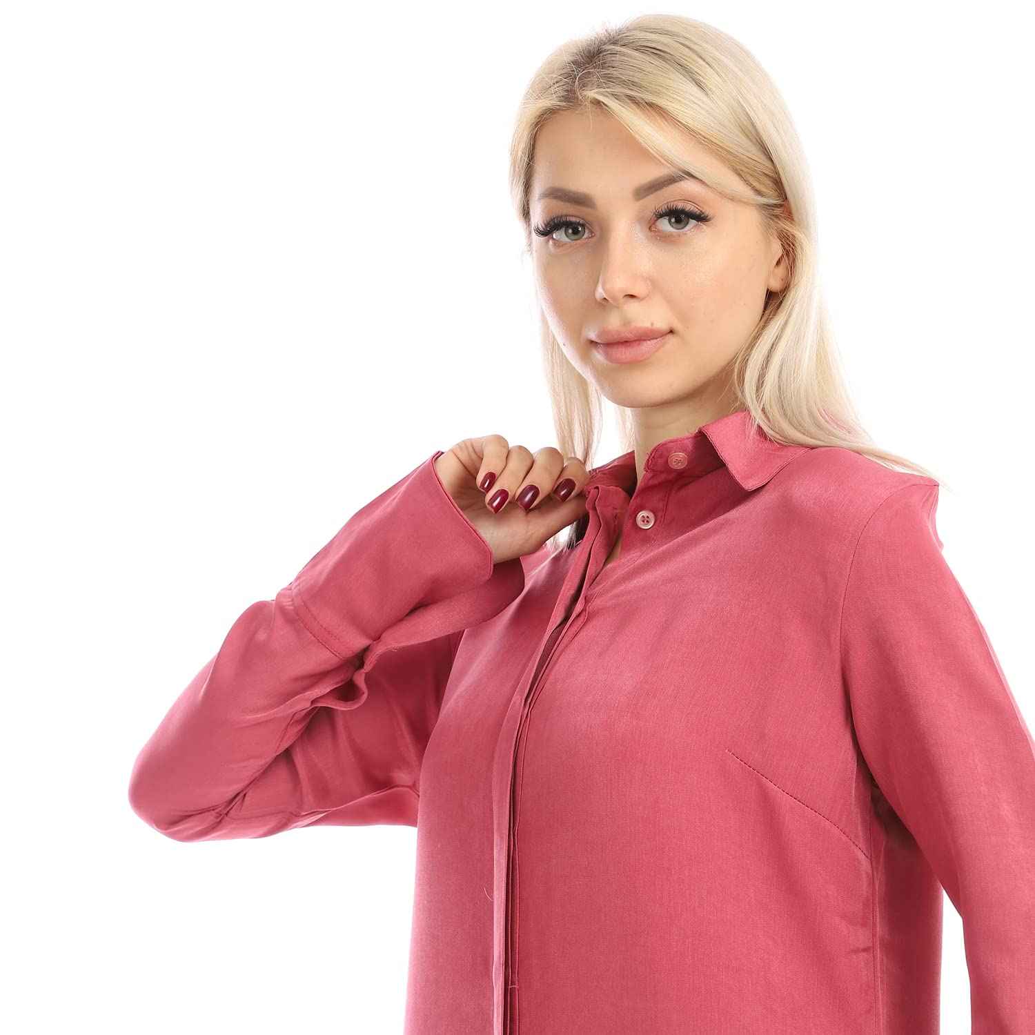 Jamila Women long sleeves soft satin buttoned shirt dress - Safqqa Egypt
