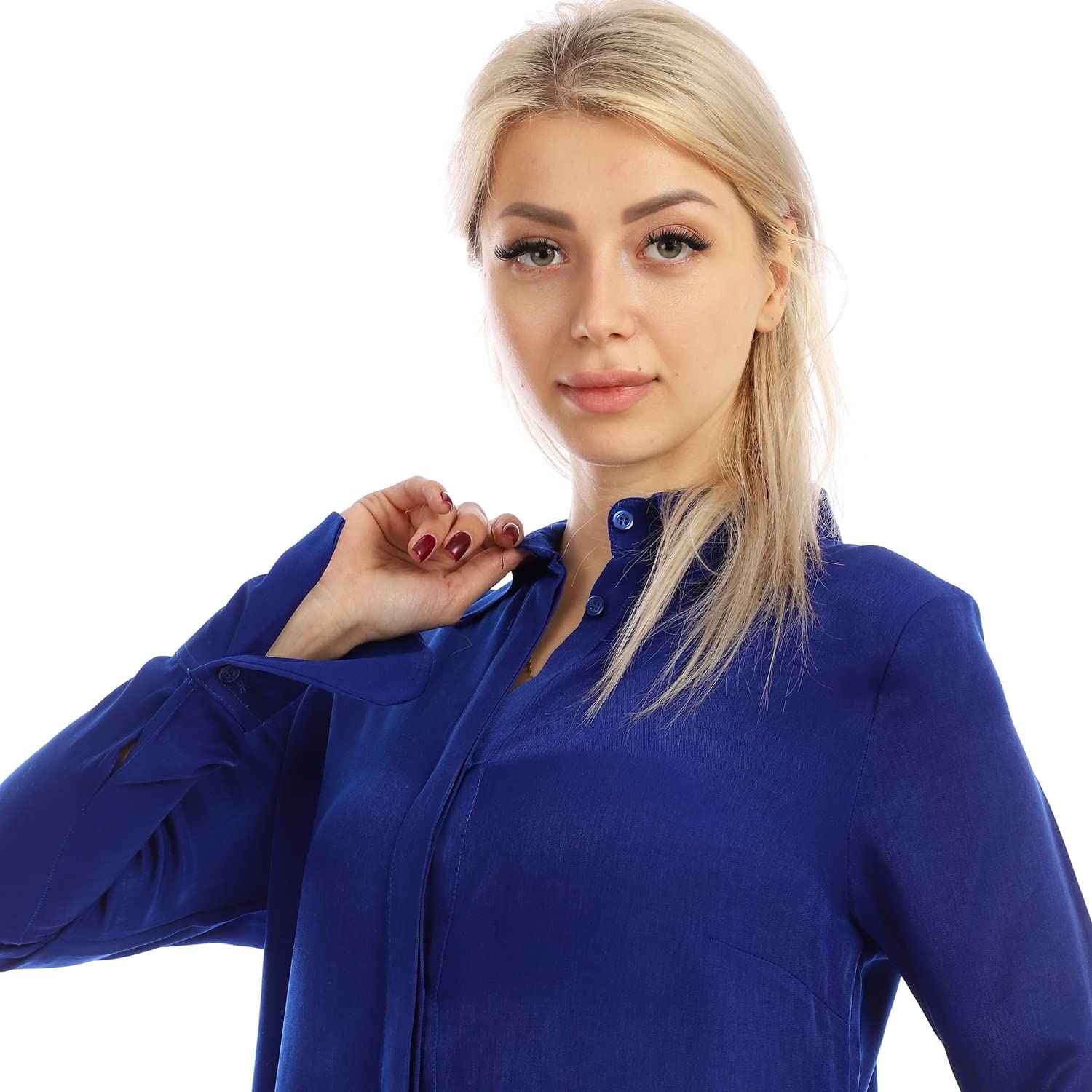 Jamila Women long sleeves soft satin buttoned shirt dress - Safqqa Egypt