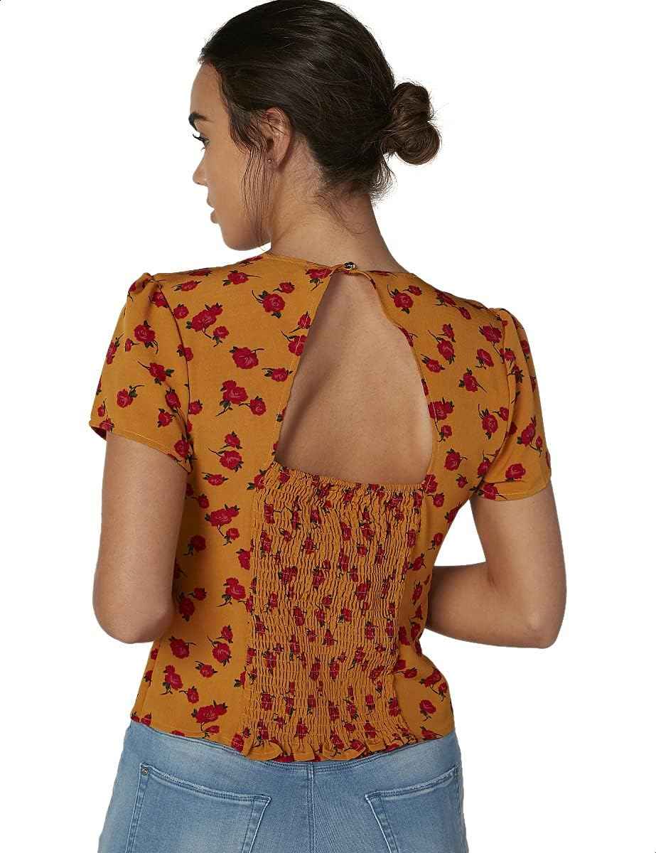 2Xtremz Floral Pattern Front Knot Short Sleeves Blouse For Women - Safqqa Egypt