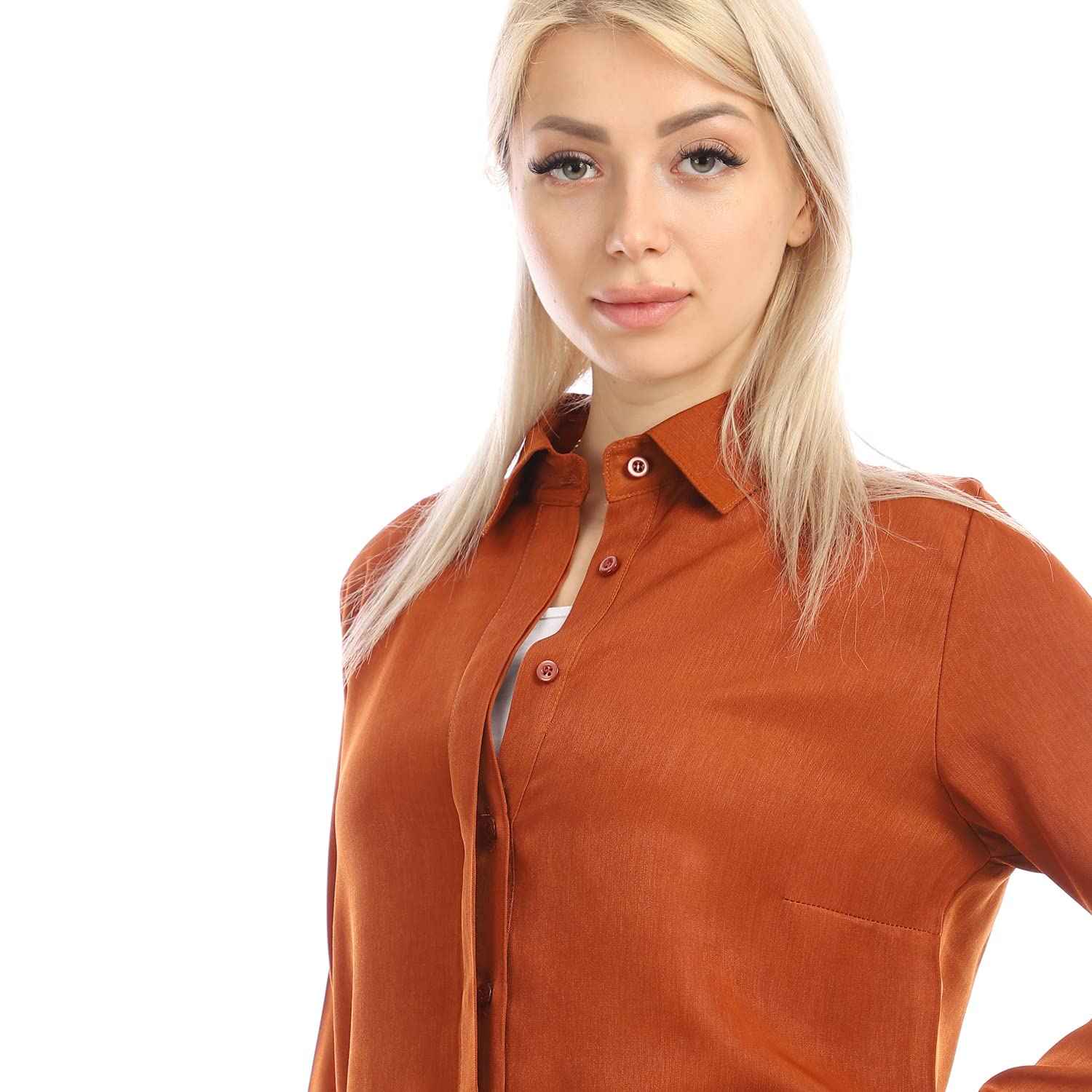 Jamila Women long sleeves soft satin buttoned shirt dress - Safqqa Egypt