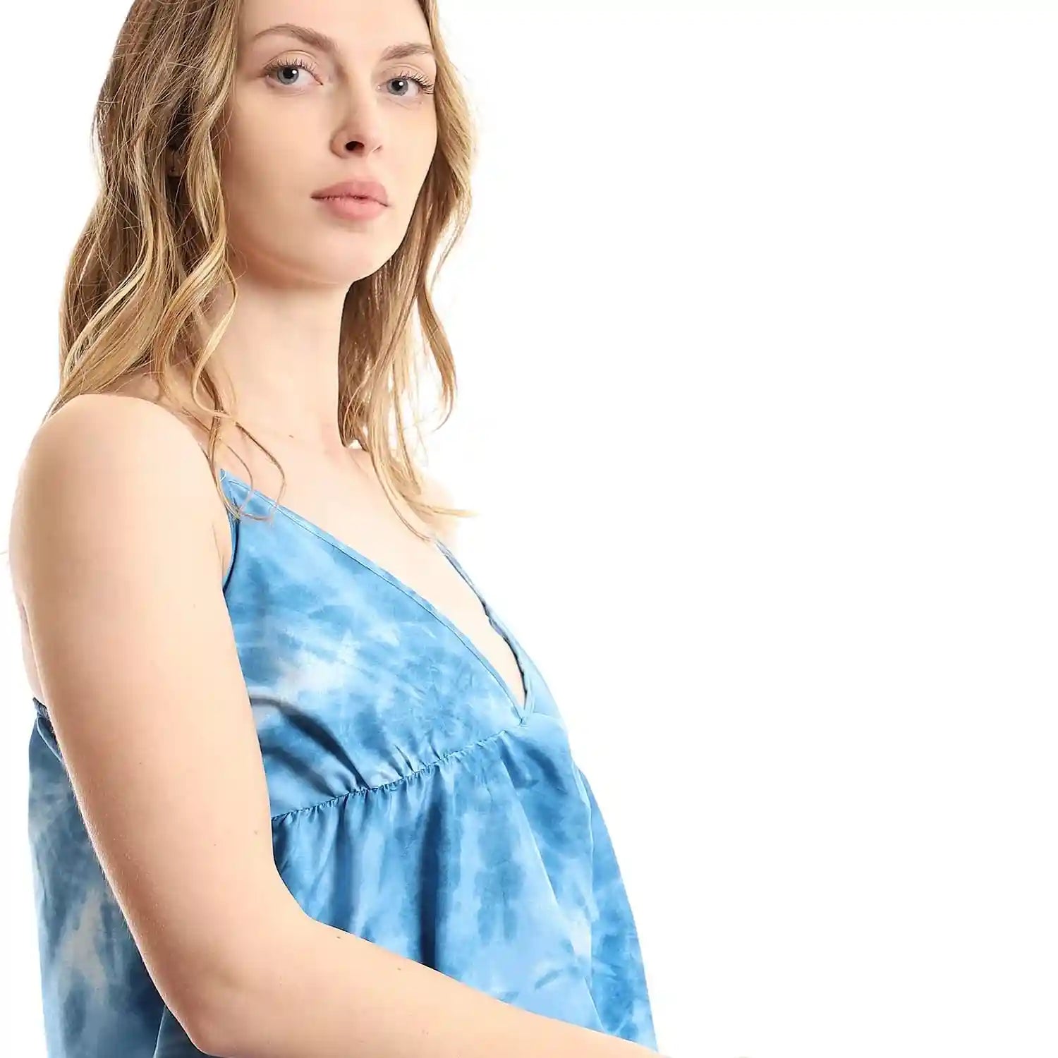 EEZEEY Womens Deep v Neck Spaghetti Sleeves Tie Dye Beach Dress Deep v Neck Spaghetti Sleeves Tie Dye Beach Dress - Safqqa Egypt