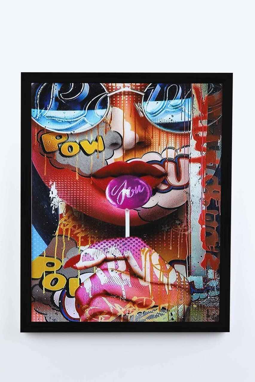 Plastic Frame,Wall Art Design, Wall Hanging Frame, Modern Decoration, Digital Print, for girls room(girl eating candy) - red - Safqqa Egypt