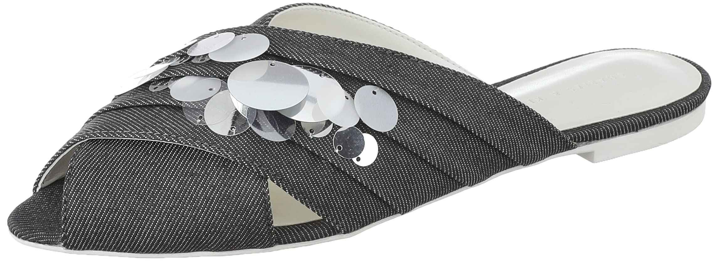 CHARLES & KEITH Fabric Sequin Embellished Peep Toe Plaid Flat Mules for Women - Safqqa Egypt