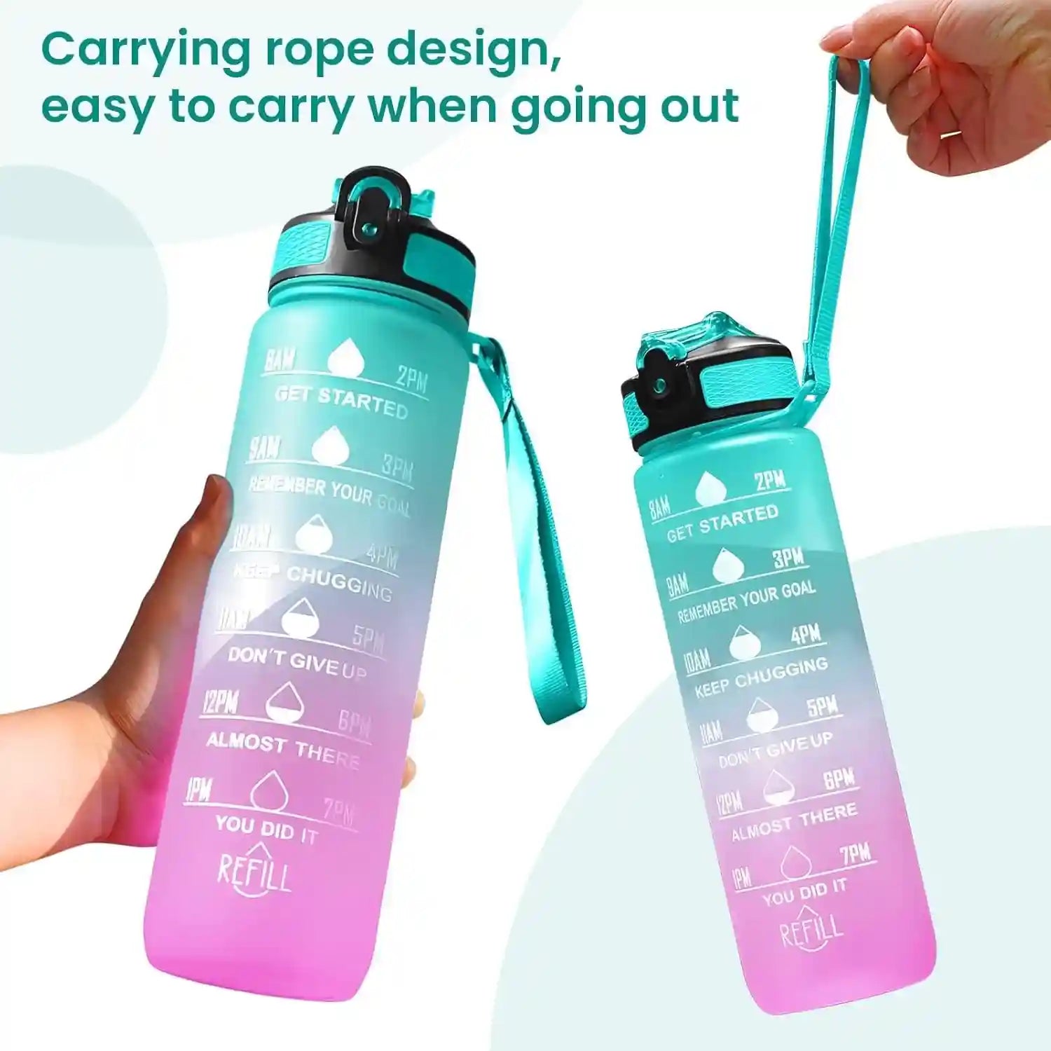 Generic 1 Litter Leakproof BPA Free Drinking Water Bottle with Time Marker & Straw to Ensure You Drink Enough Water Throughout The Day for Fitness and Outdoor Enthusiasts - Safqqa Egypt