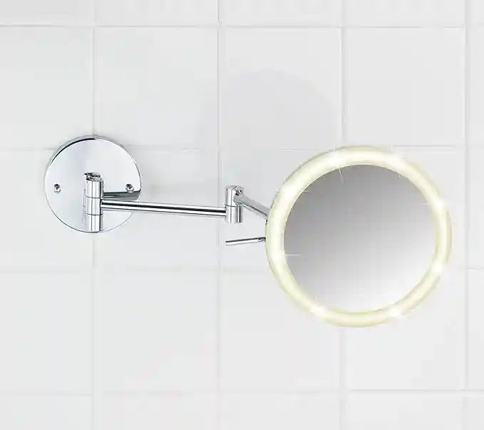 WENKO Aura LED Power-Loc Wall Mirror – Steel, No Drilling Required, Magnifying Cosmetic & Vanity Mirror, Chrome - Safqqa Egypt