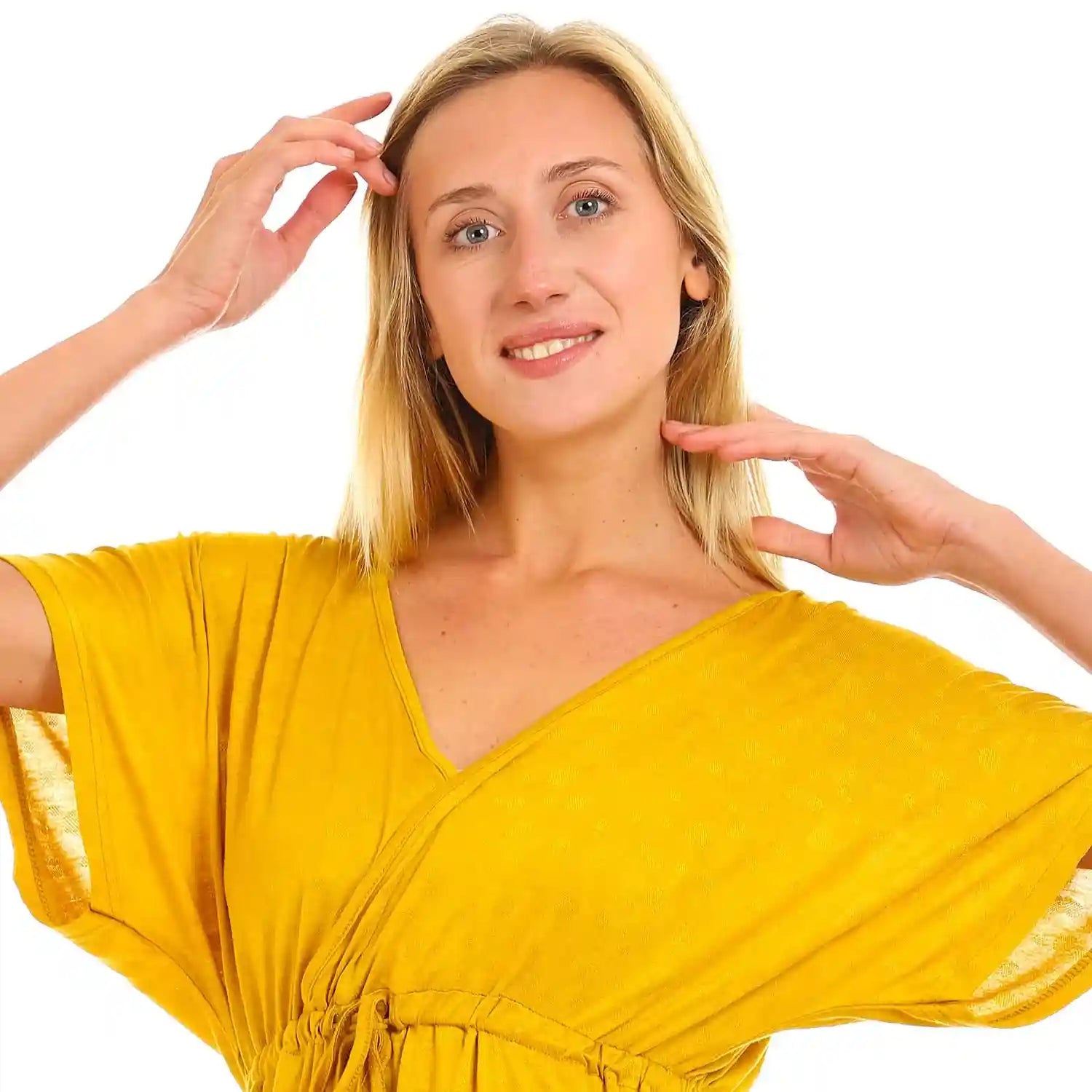 JAMILA Women Deep V neck Dress With Waist Drawstring DRESS - Safqqa Egypt