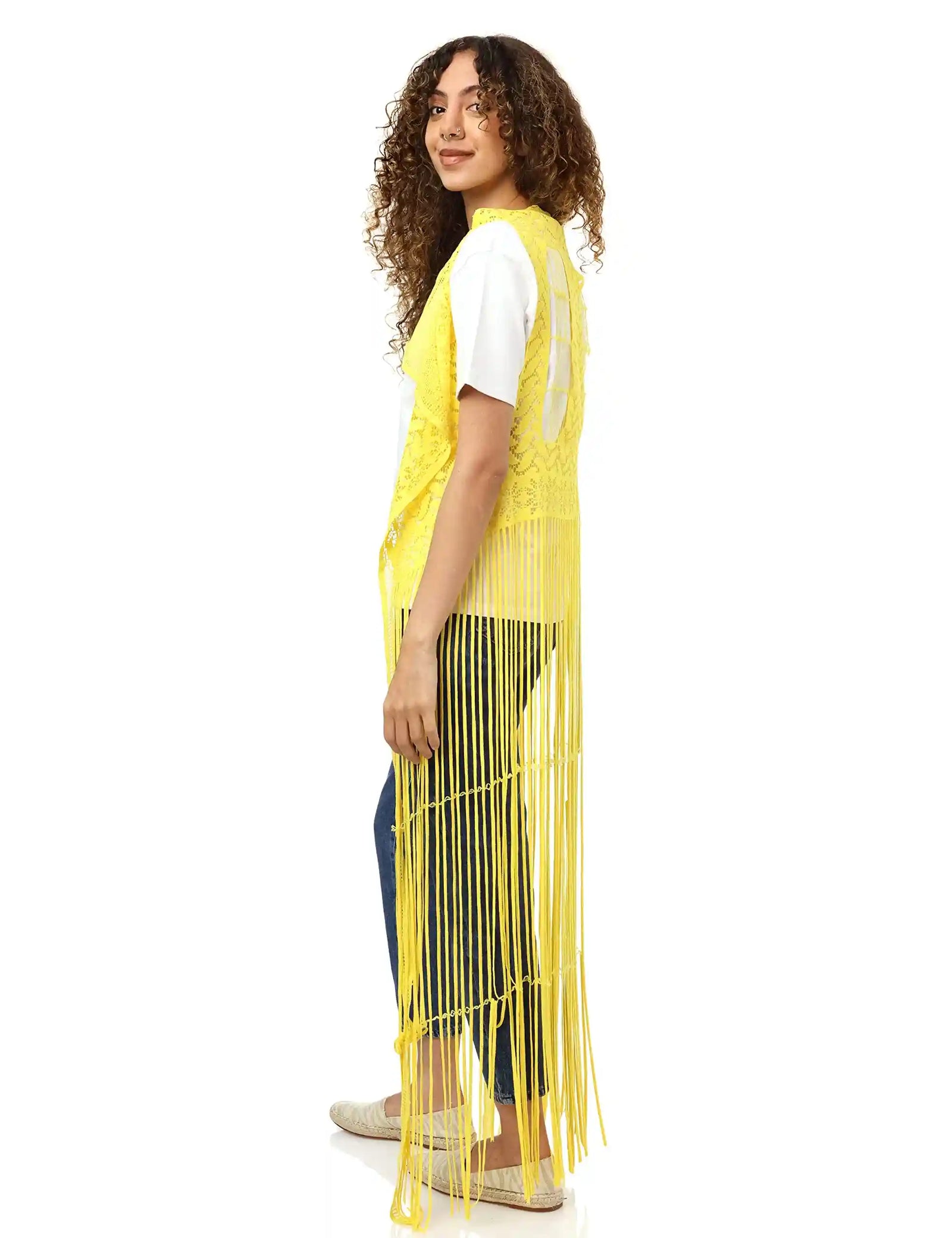 Jamila Women fringed net cardigan Sweater - Safqqa Egypt