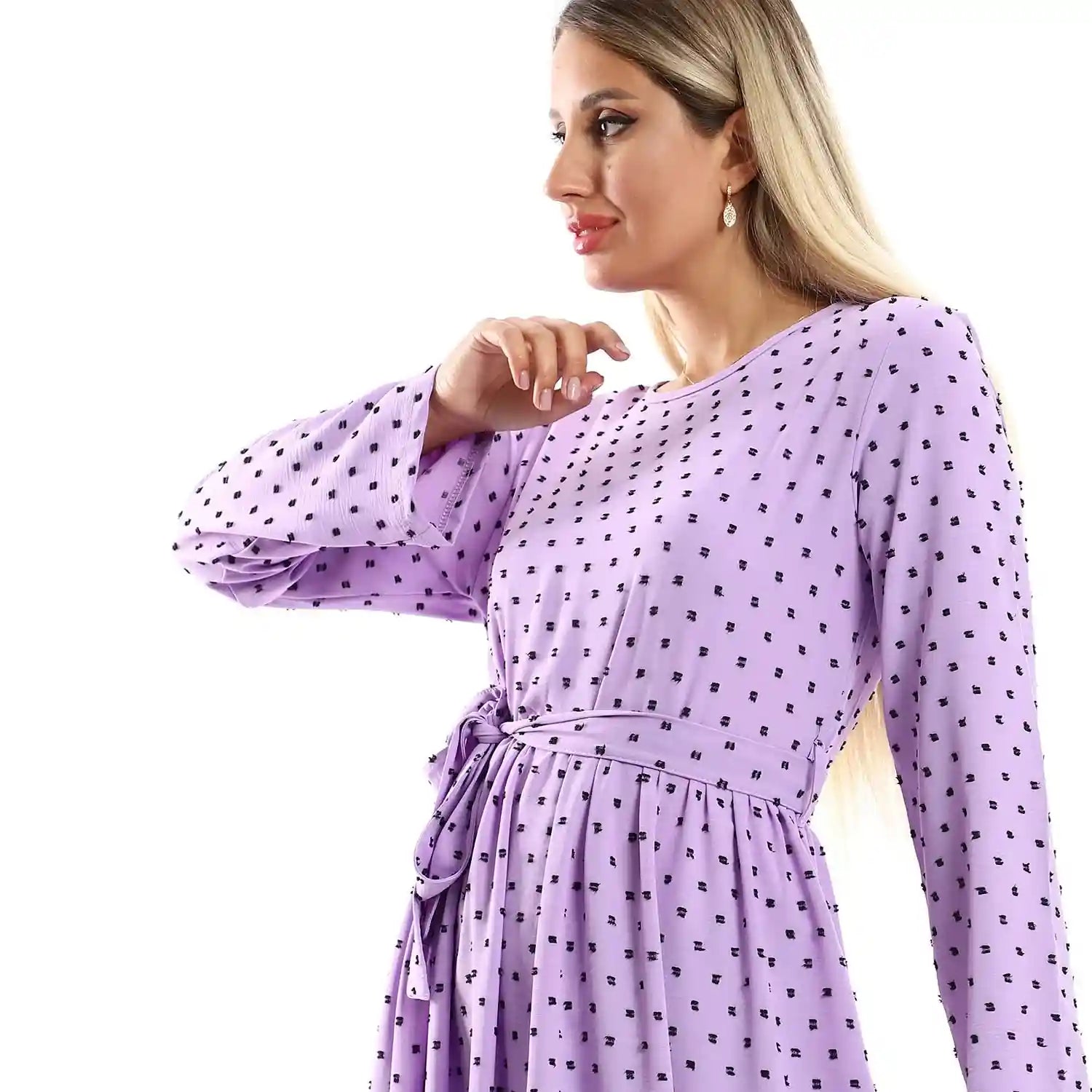 Jamila Women Long Sleeves Long Dress with Adjustable Belt Dress - Safqqa Egypt