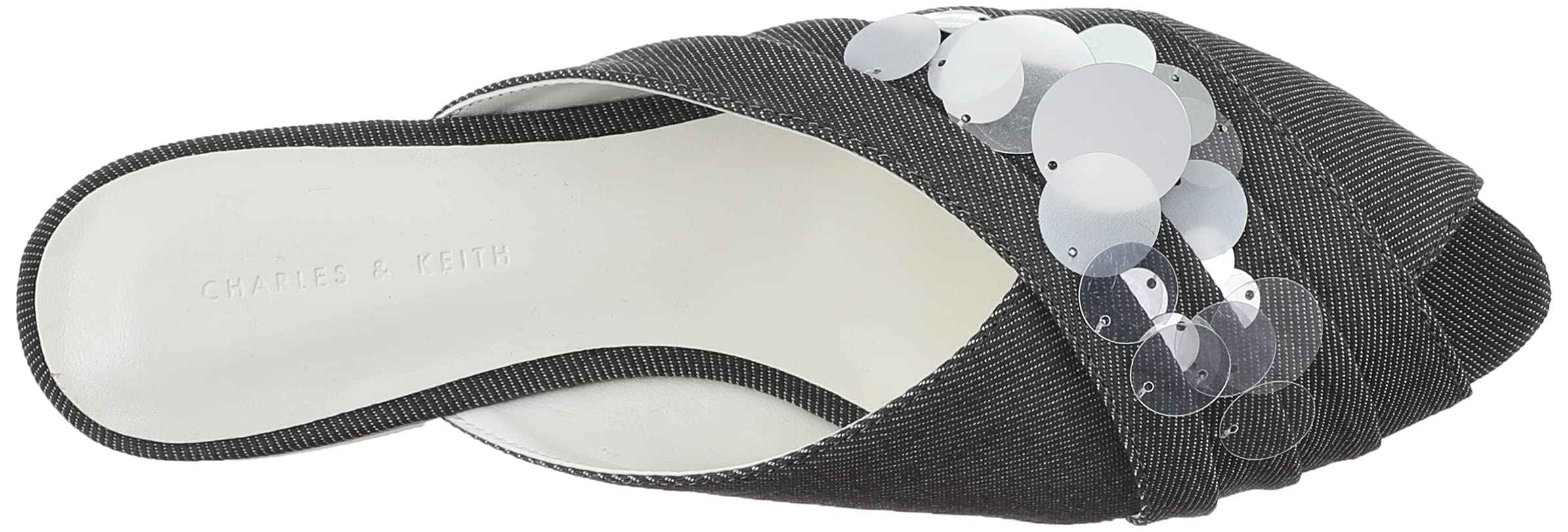 CHARLES & KEITH Fabric Sequin Embellished Peep Toe Plaid Flat Mules for Women - Safqqa Egypt