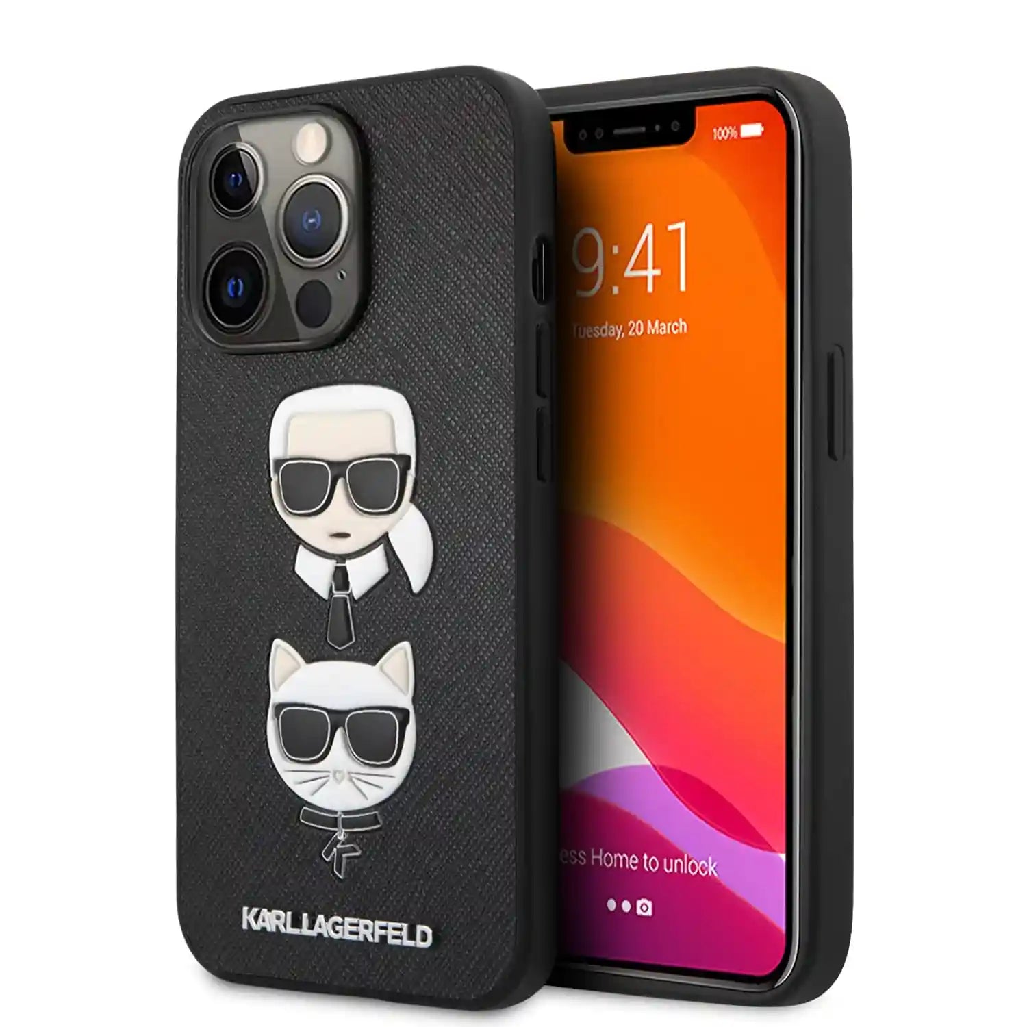 CG Mobile Karl Lagerfeld KLHCP13LSAKICKCBK Protective Hard Case for Apple iPhone 13 Pro - Black (Karl and Cat Head Design) - Safqqa Egypt