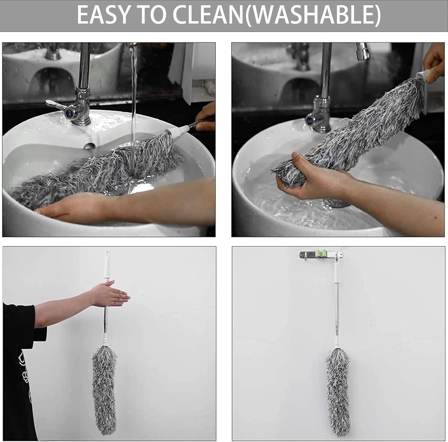 مساحة موب/شرشوبة اوتوماتيكية قابلة للطي مع منفضة يدوية من فولاذ مقاوم للصدأ لتنظيف الأماكن العالية والصلبة والغبار والأوساخ