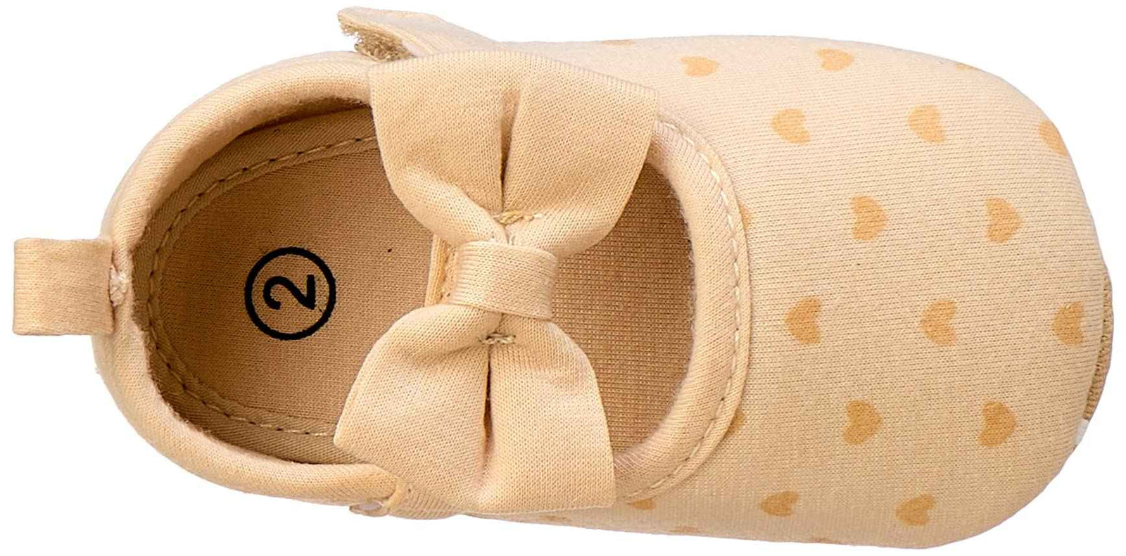 Mix & Max Hearts-Pattern Bow-Detail Mary Jane Shoes for Girls - Beige, 9 - 12 Months - Safqqa Egypt