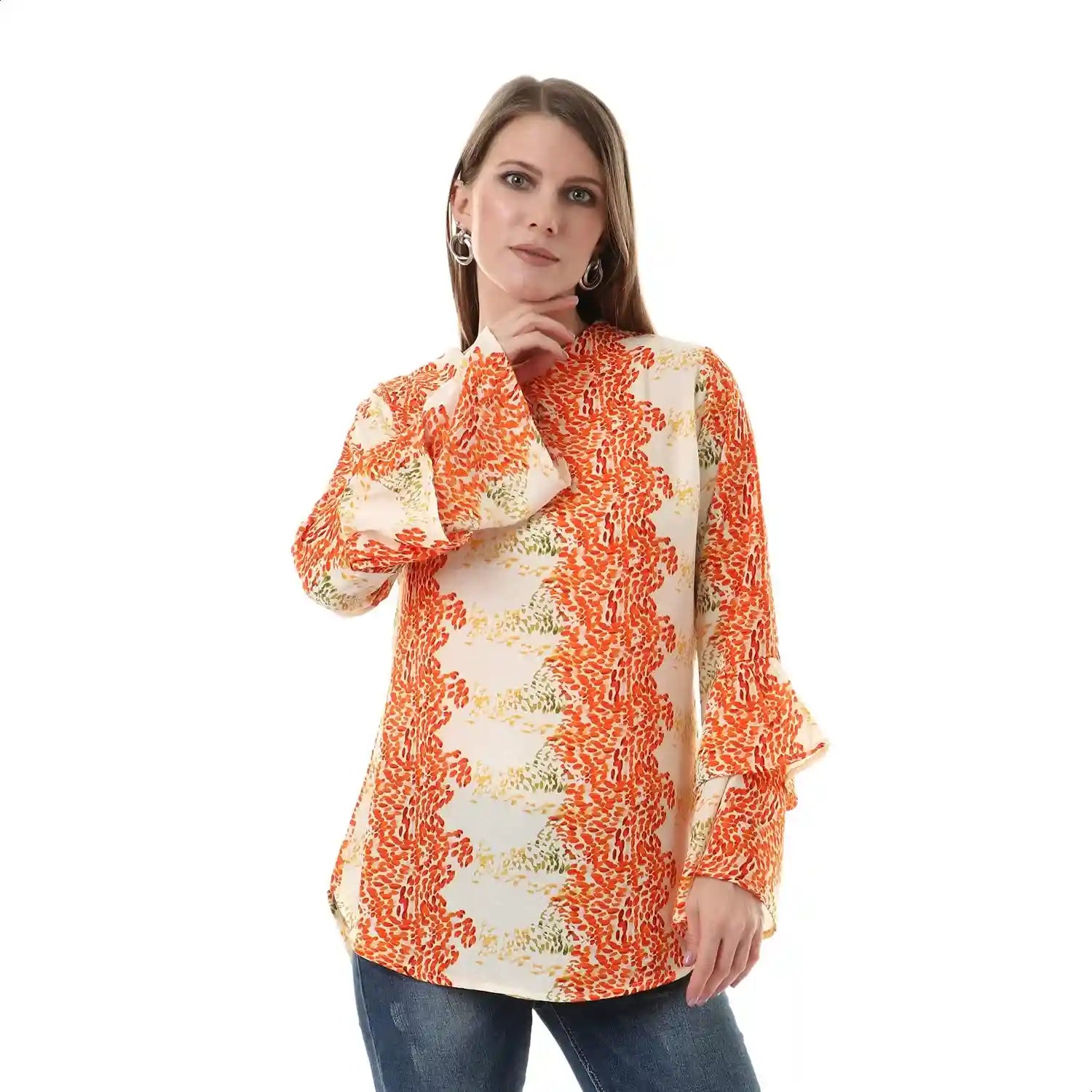 Andora Flounce Sleeves Patterned Blouse for Women - Safqqa Egypt