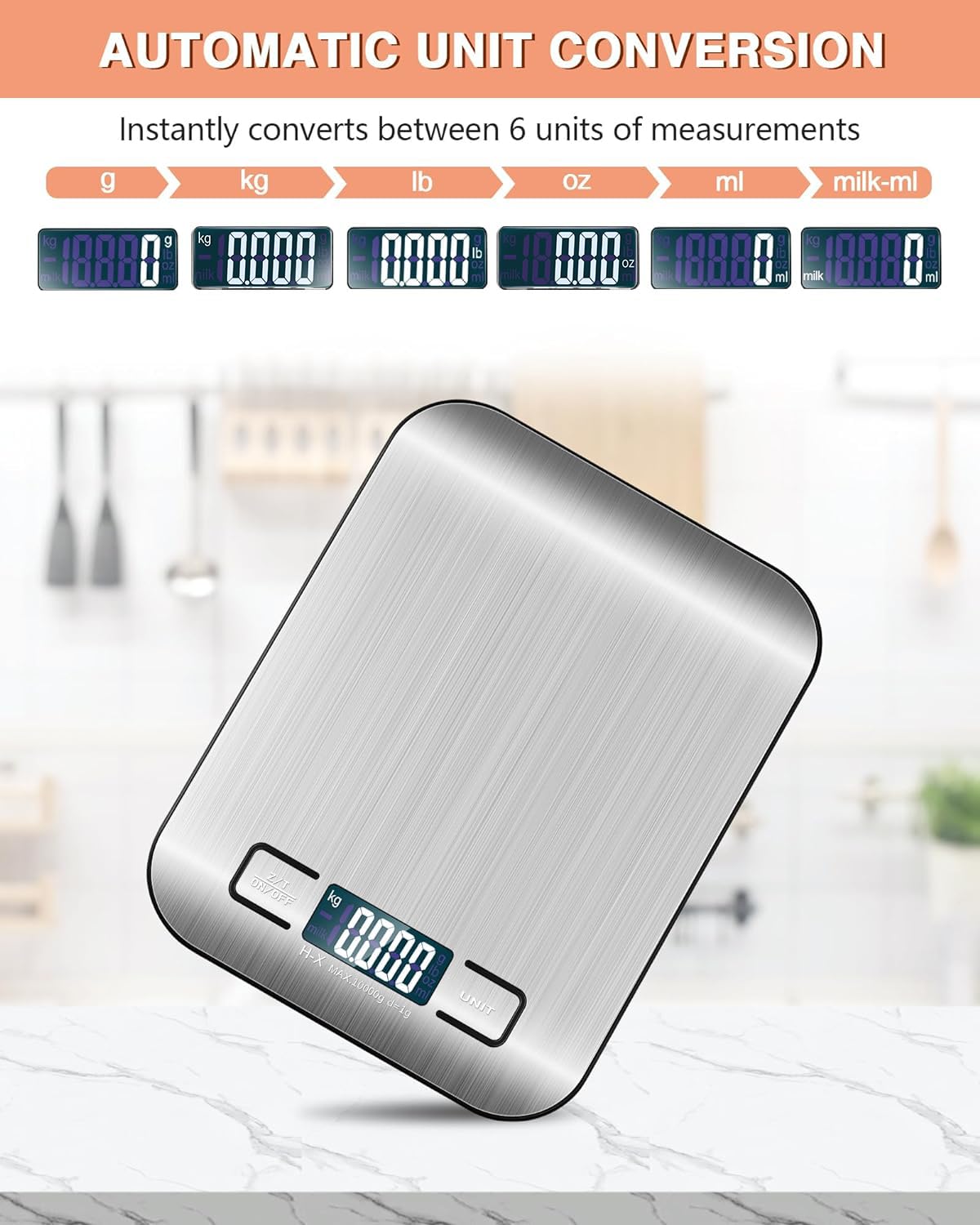 ميزان المطبخ الرقمي أداة دقيقة ومريحة للخبز والطهي والتحكم في المقادير. بسعة 10 كجم، يمكنه قياس الكميات الصغيرة والكبيرة بسهولة. توفر الشاشة LCD قراءة واضحة