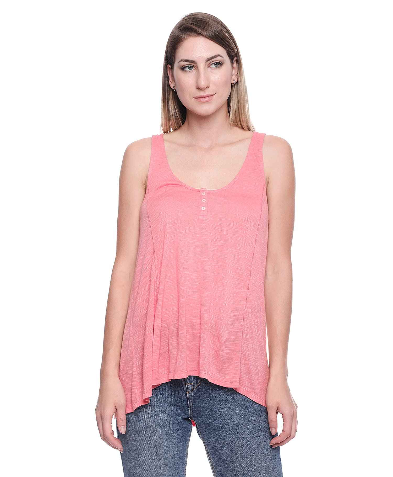 AEROPOSTALE Curved Hem Button-Front Crochet-Back Tank Top for Women - Safqqa Egypt