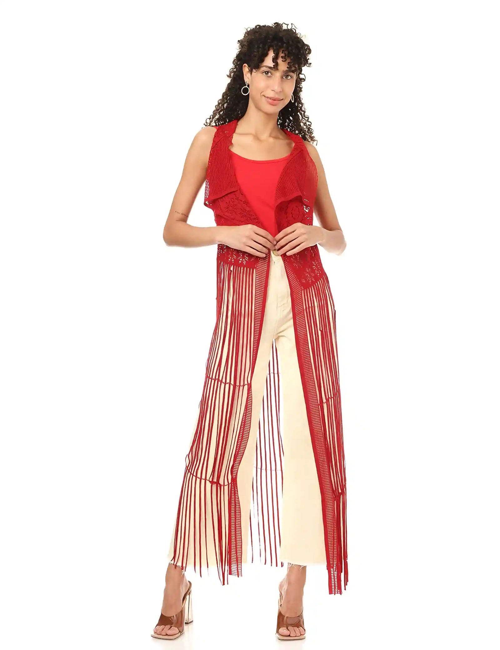 JAMILA Women fringed net cardigan SWEATER - Safqqa Egypt