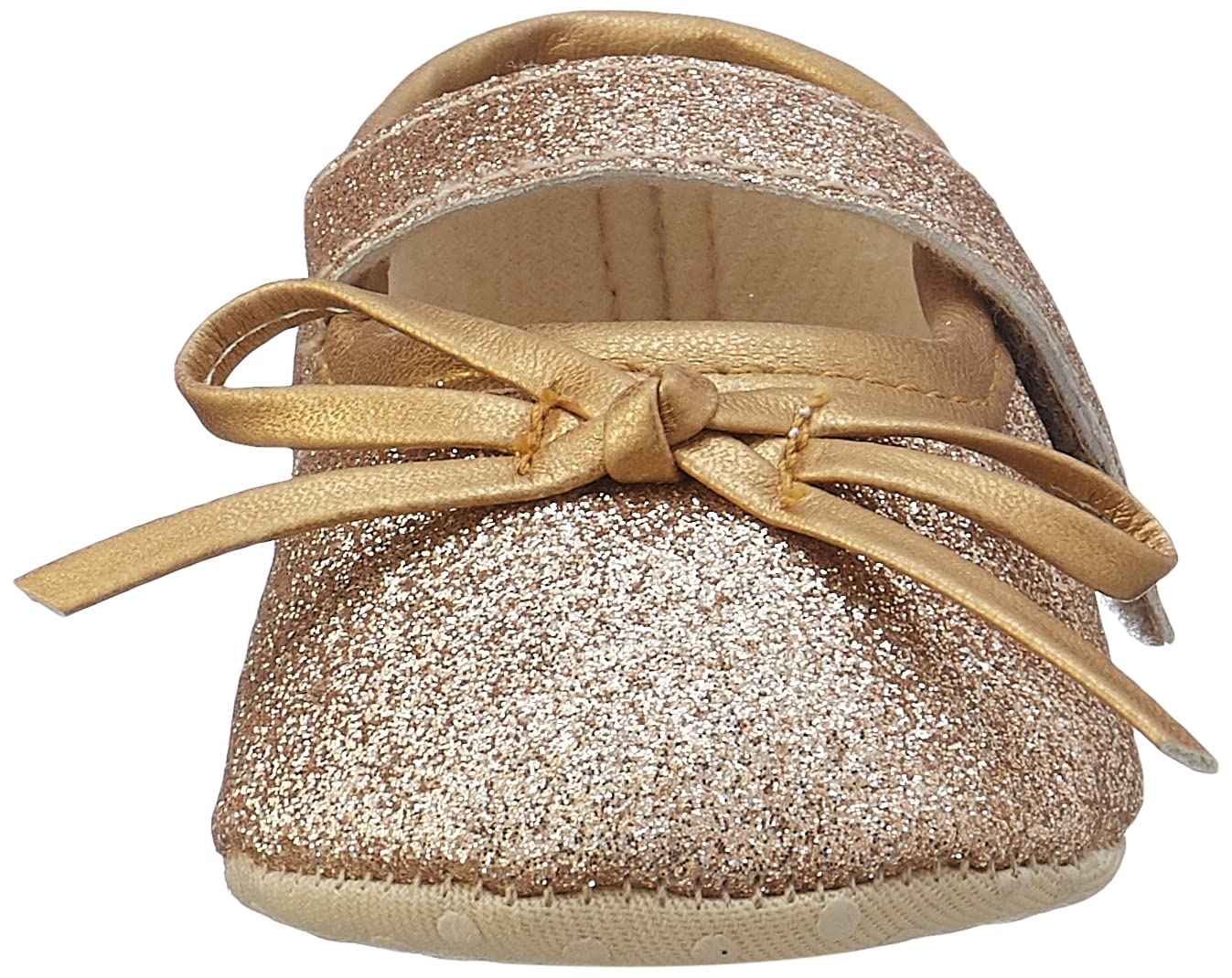 Mix & Max Metallic Bow-Detail Mary Jane Shoes for Girls - Gold, 0 - 6 Months- multi - Safqqa Egypt