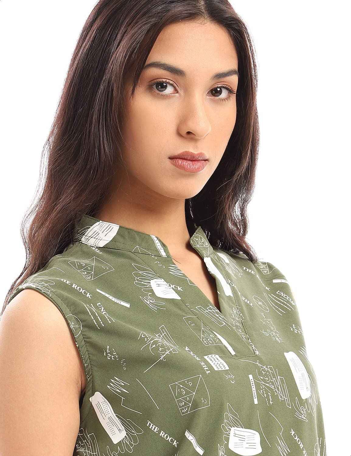 Andora Sleeveless Printed Regular-Fit Longline Blouse for Women - Safqqa Egypt