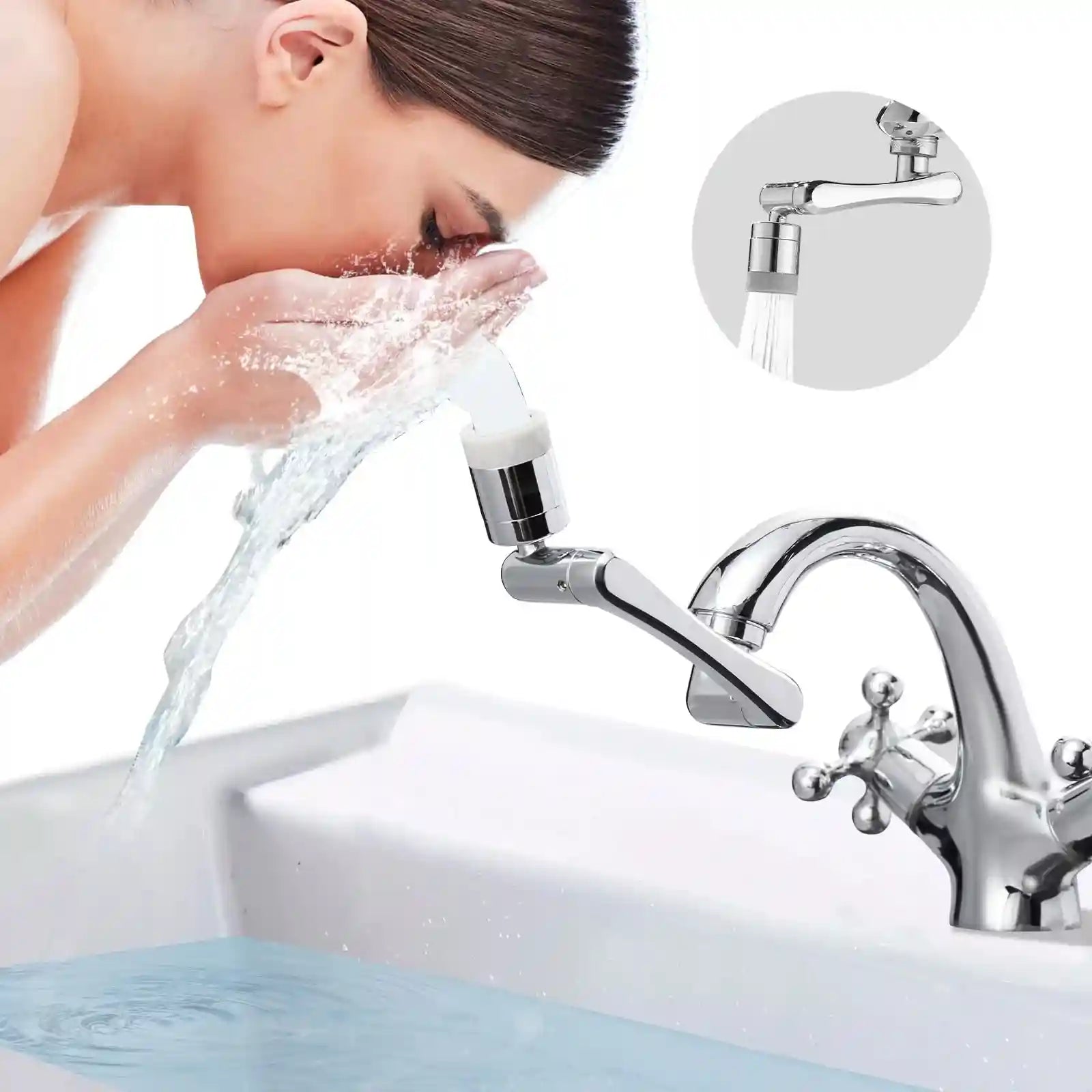 1080° Rotating Faucet Extender – Universal Sink Aerator with 2 Spray Modes & Flexible 360° Arm for Face, Hair & Eye Wash - Safqqa Egypt