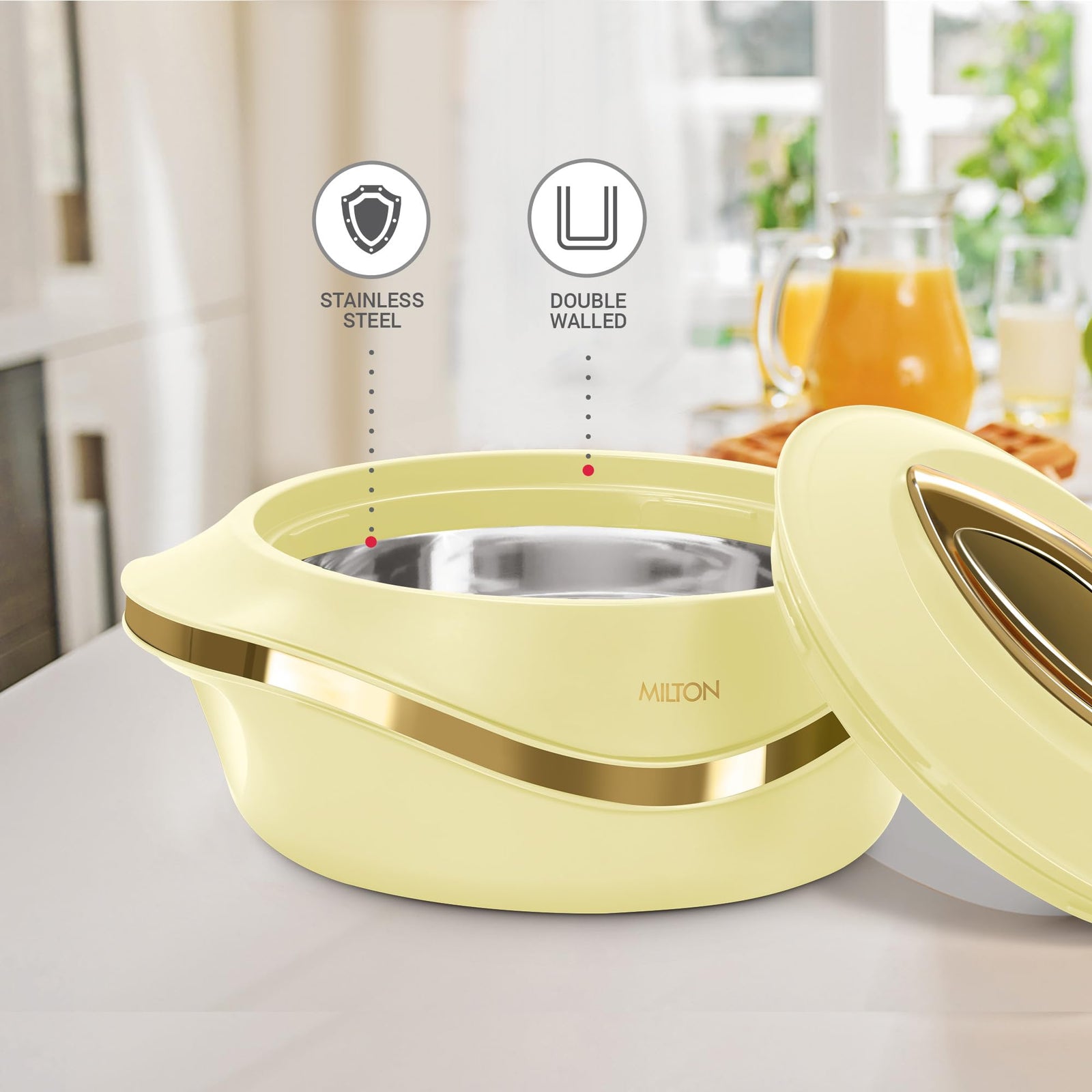 ميلتون كسرولة داخلية من الستانلس ستيل 2500 من بيرل، 2.1 لتر، لون عاجي