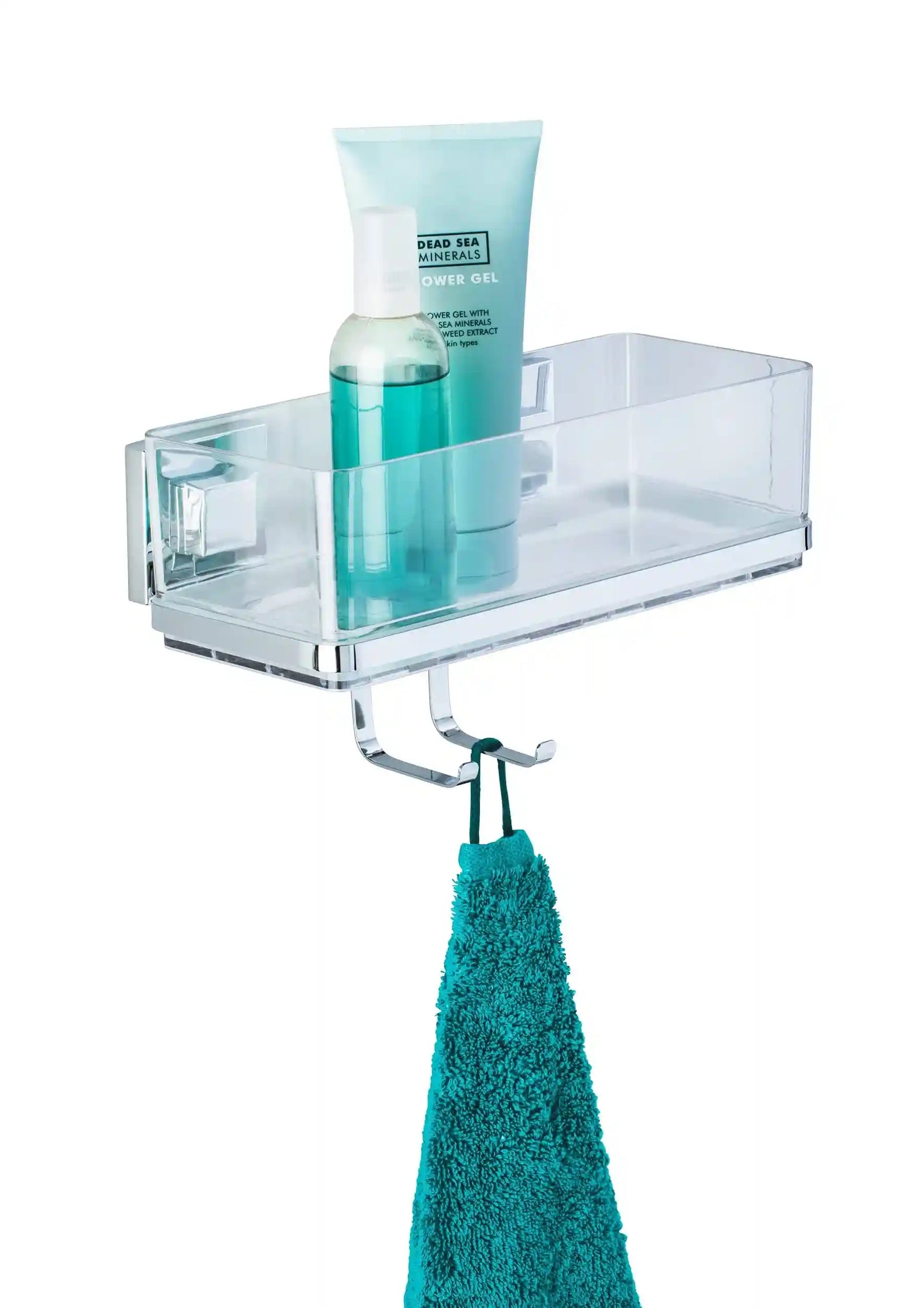 WenkoVacuum-Loc Quadro Wall Shelf with Hooks – No Drilling, Bathroom Storage Organizer, Durable ABS Plastic, 25.5 x 15 x 14 cm, Glossy Finish - Safqqa Egypt