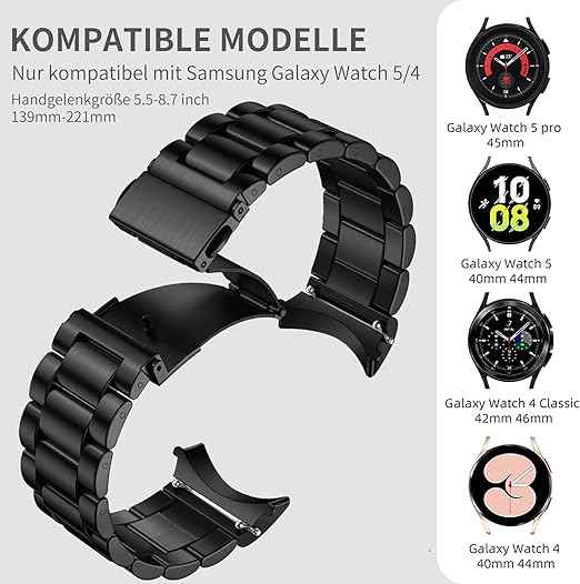 Mastten No Gap Metal Bracelet Compatible with Samsung Galaxy Watch 4/5/7 38 mm 42 mm, Stainless Steel Metal Replacement Strap for Galaxy Watch 5 Pro 45 mm/Galaxy Watch 4 Classic 47 mm 43 mm - Safqqa Egypt