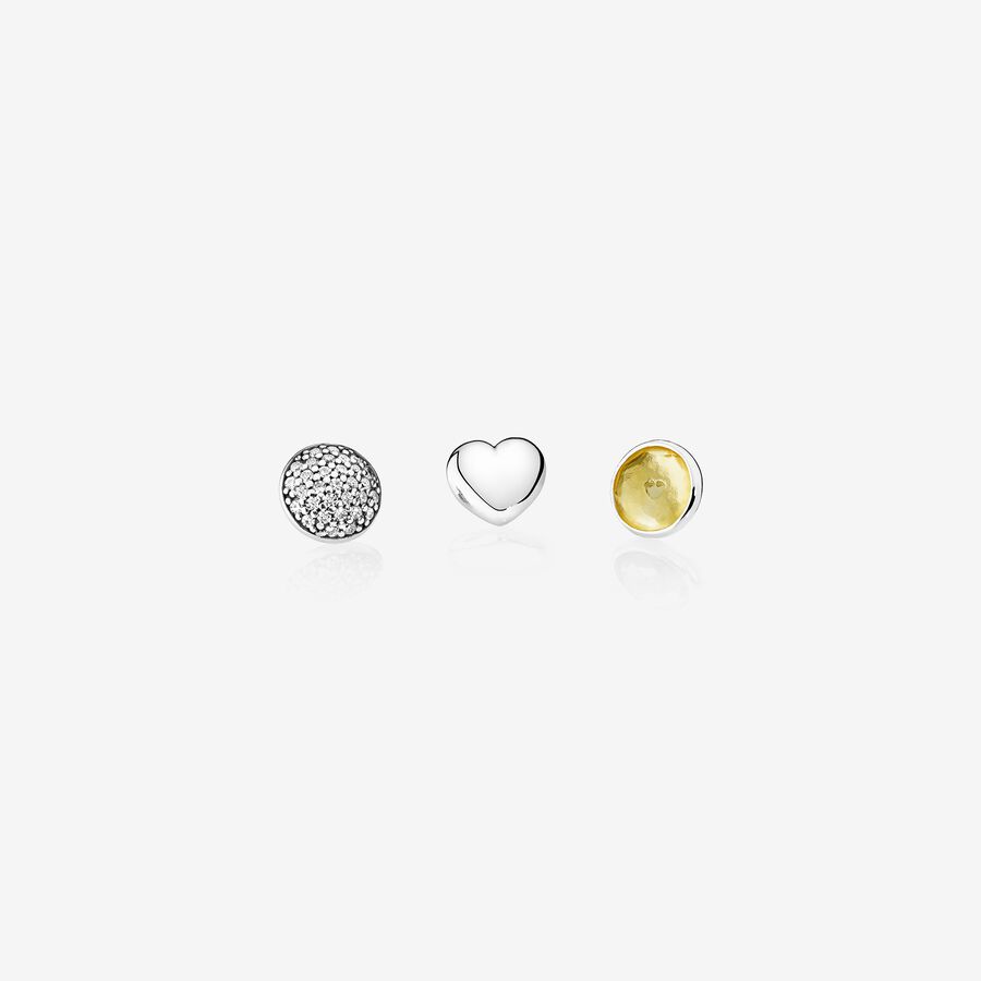 November petite elements pack in silver with heart, pave droplet with clear CZ and citrine droplet