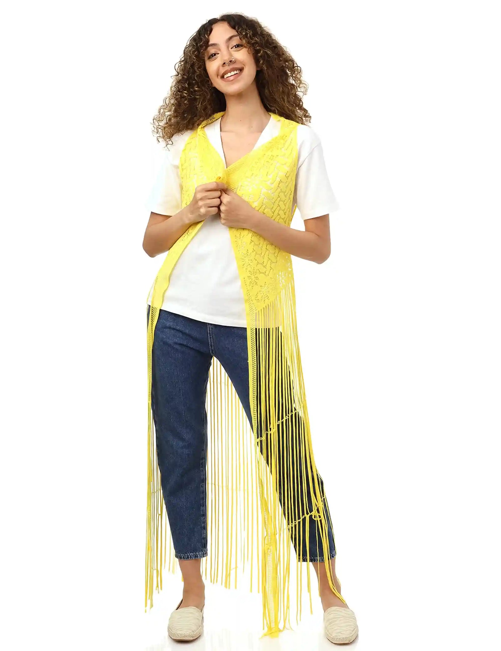 Jamila Women fringed net cardigan Sweater - Safqqa Egypt