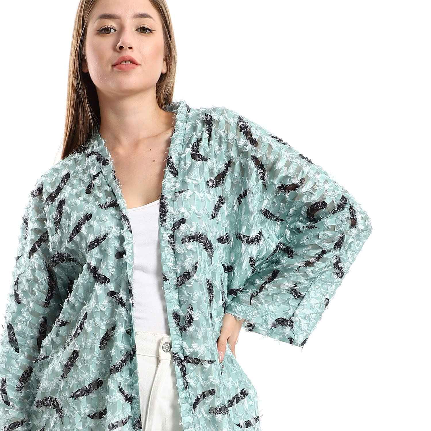 JAMILA Women Eyelash Open Neckline Long Cardigan SWEATER - Safqqa Egypt