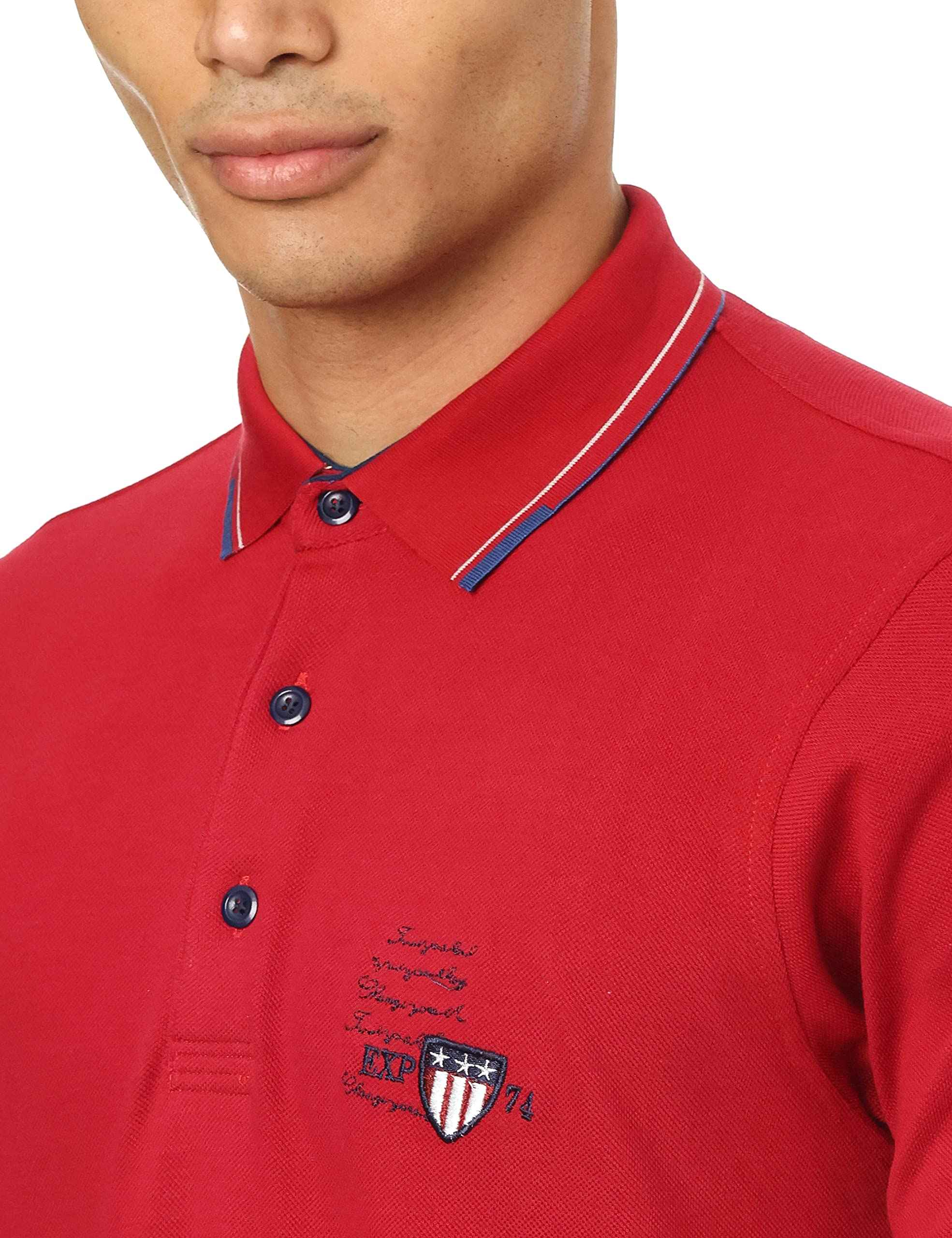 Bardis Embroidered Logo Two-Tone Trims Cotton Polo Shirt for Men - Dark Red, M - Safqqa Egypt