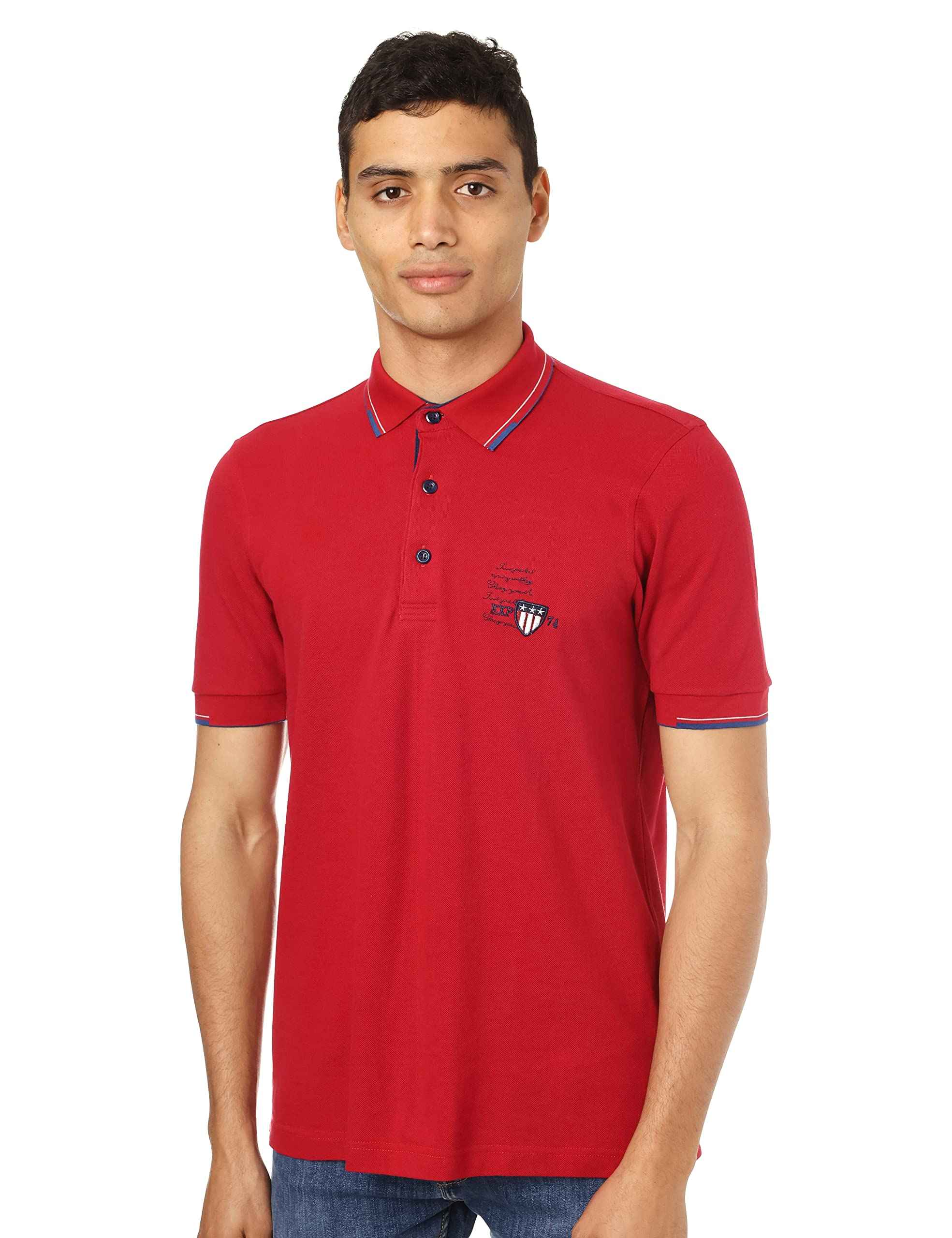 Bardis Embroidered Logo Two-Tone Trims Cotton Polo Shirt for Men - Dark Red, M - Safqqa Egypt