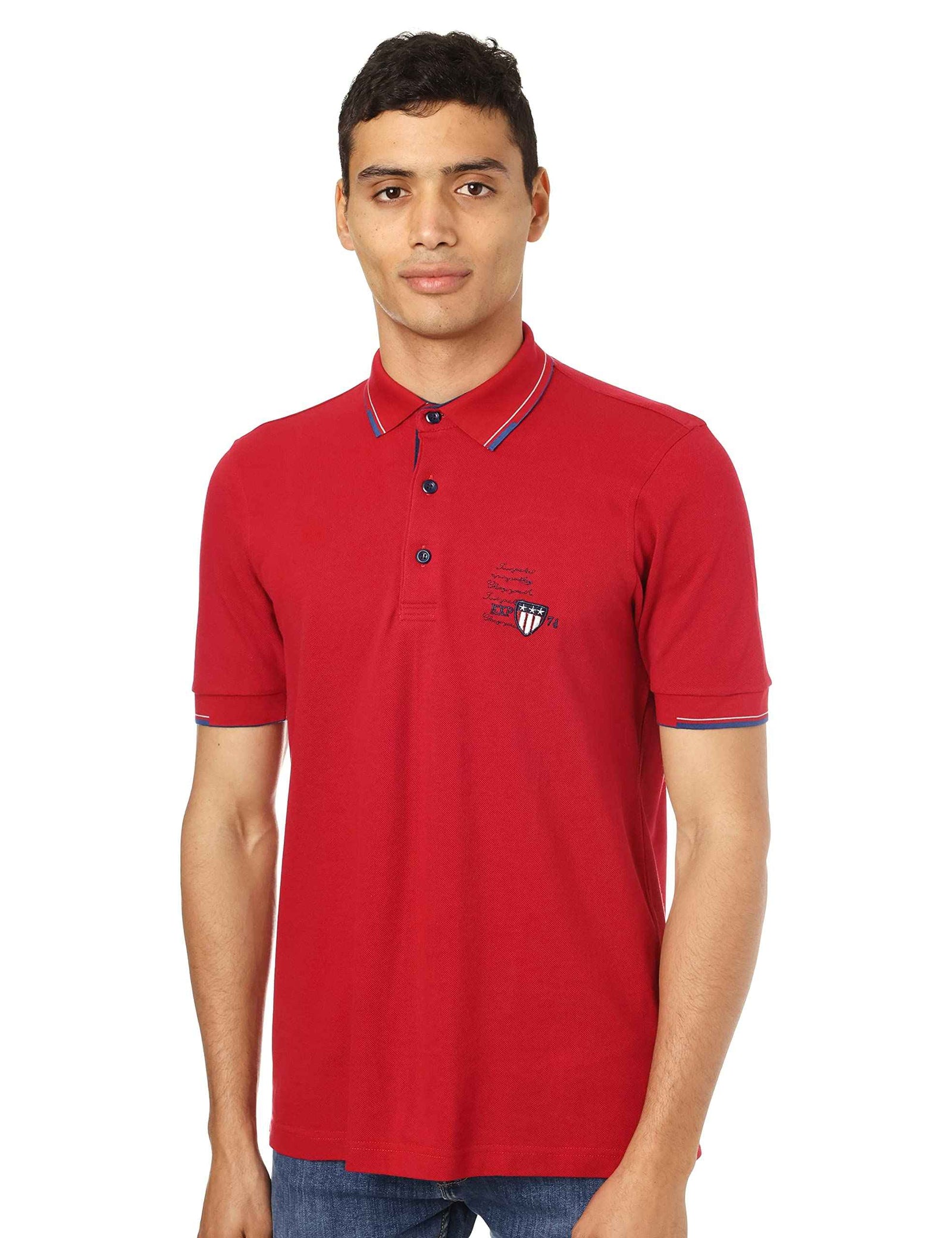 Bardis Embroidered Logo Two-Tone Trims Cotton Polo Shirt for Men - Dark Red, M - Safqqa Egypt