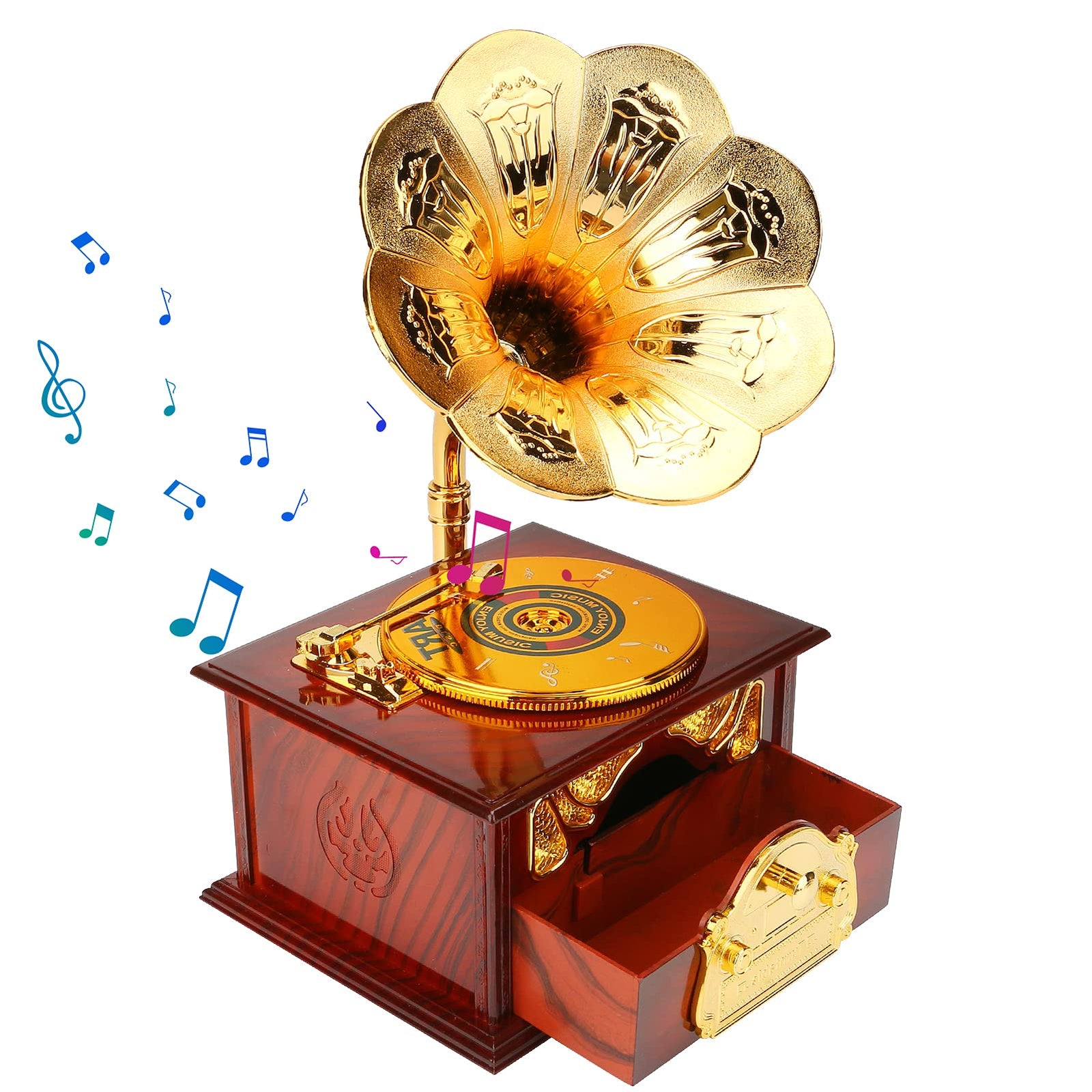 Mystery Vintage Gramophone Music Box, Mechanical Musical Jewelry Box for Girls Women Mom, Retro Table Cafe Bar Home Decor, Birthday Mothers Day Gifts for Mom