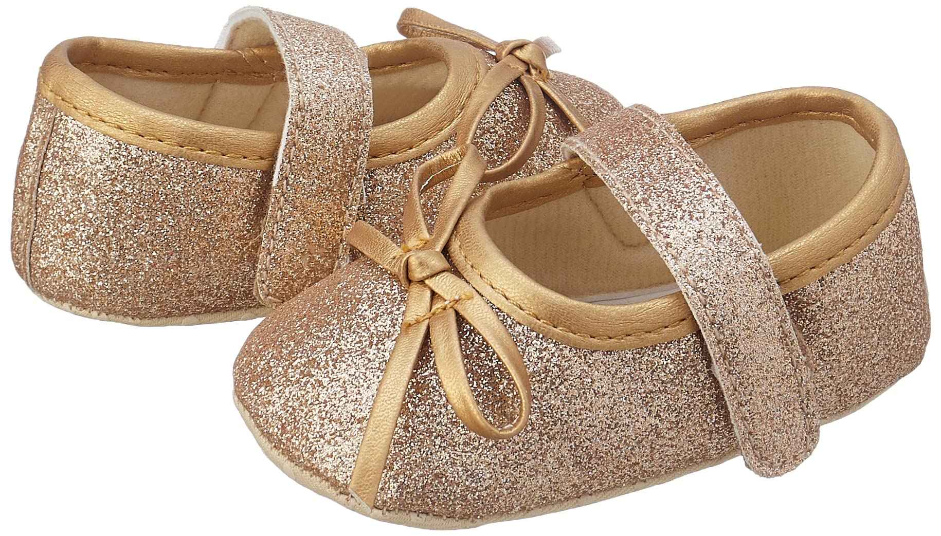 Mix & Max Metallic Bow-Detail Mary Jane Shoes for Girls - Gold, 0 - 6 Months- multi - Safqqa Egypt