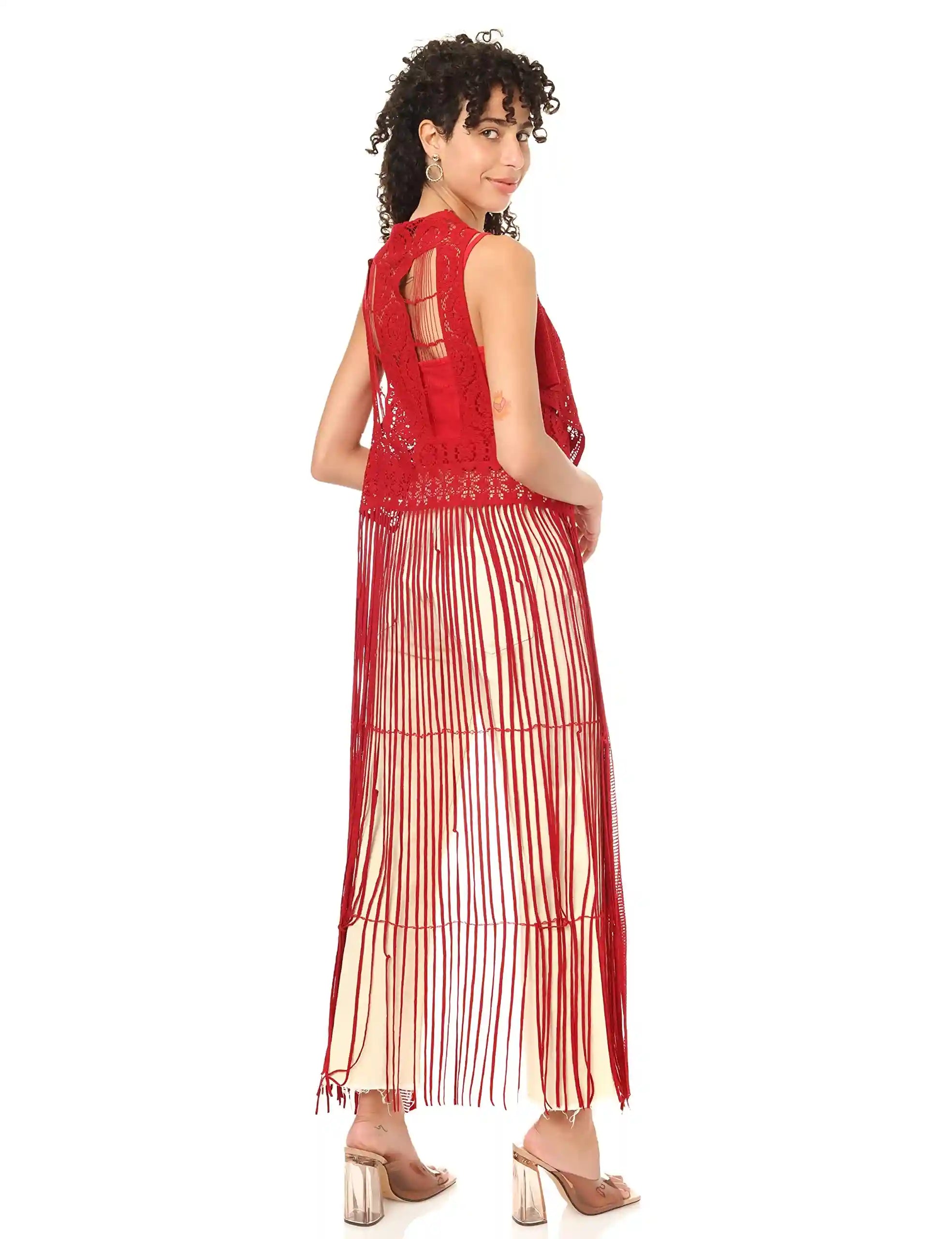 JAMILA Women fringed net cardigan SWEATER - Safqqa Egypt