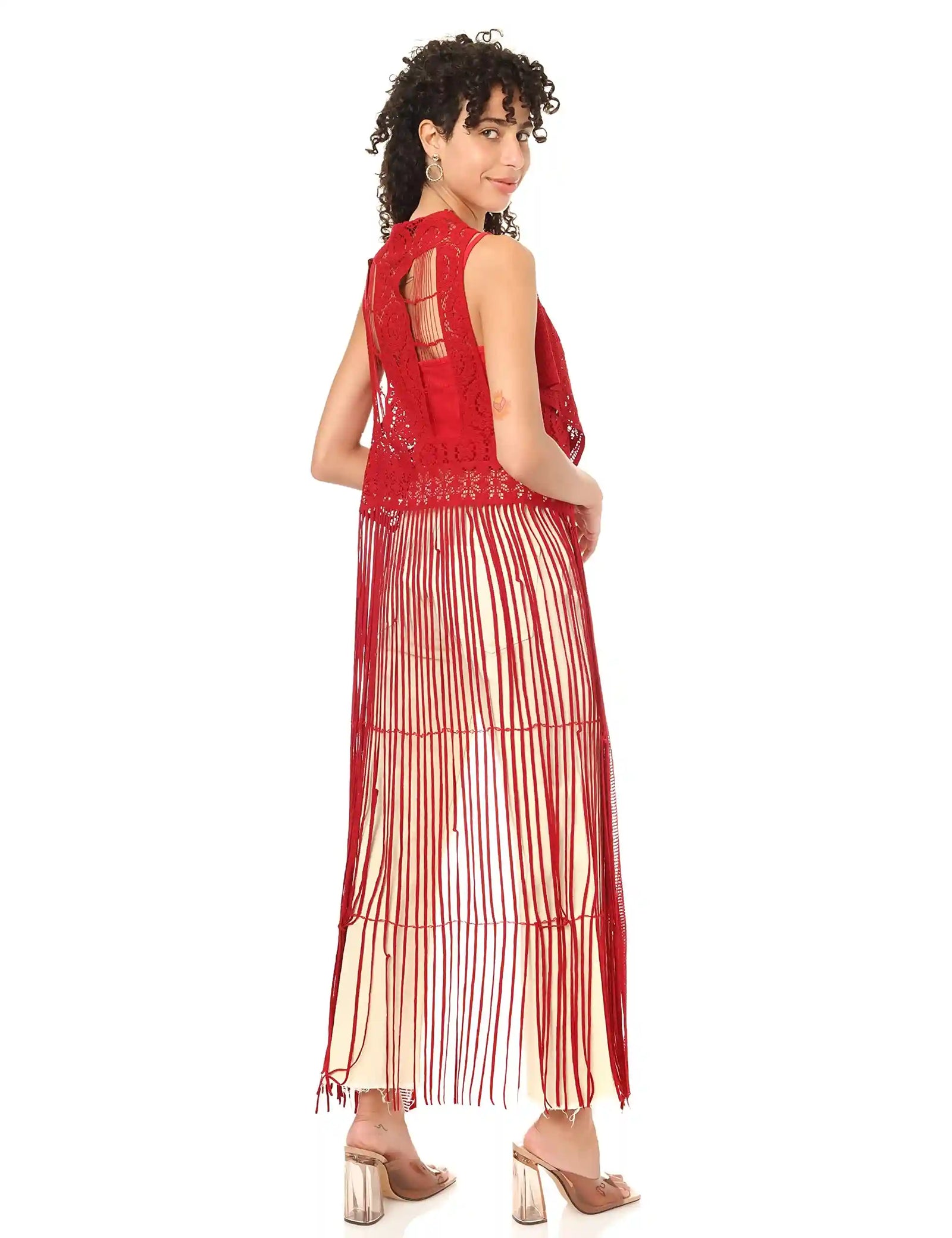 JAMILA Women fringed net cardigan SWEATER - Safqqa Egypt