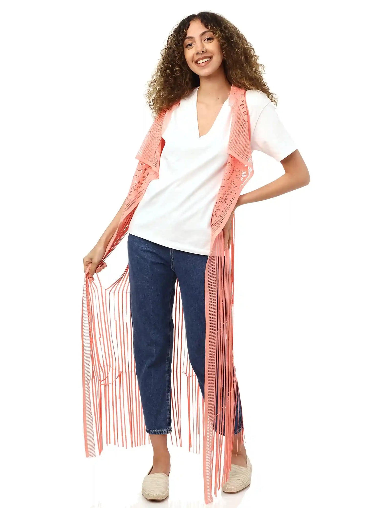 JAMILA Women fringed net cardigan SWEATER - Safqqa Egypt
