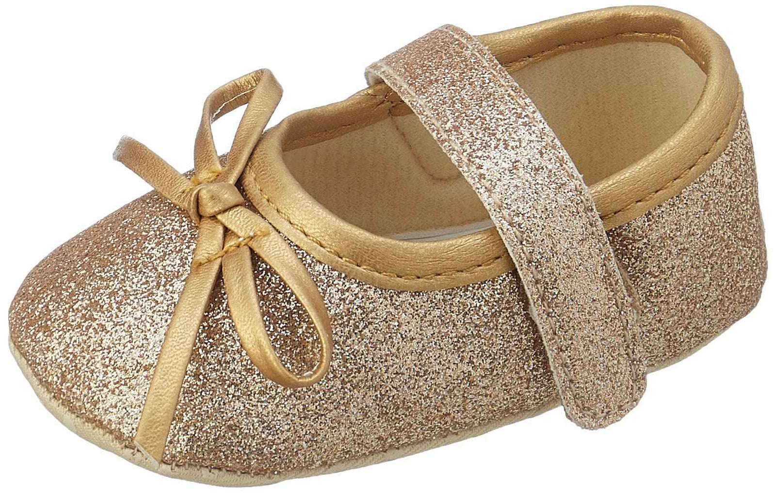Mix & Max Metallic Bow-Detail Mary Jane Shoes for Girls - Gold, 0 - 6 Months- multi - Safqqa Egypt